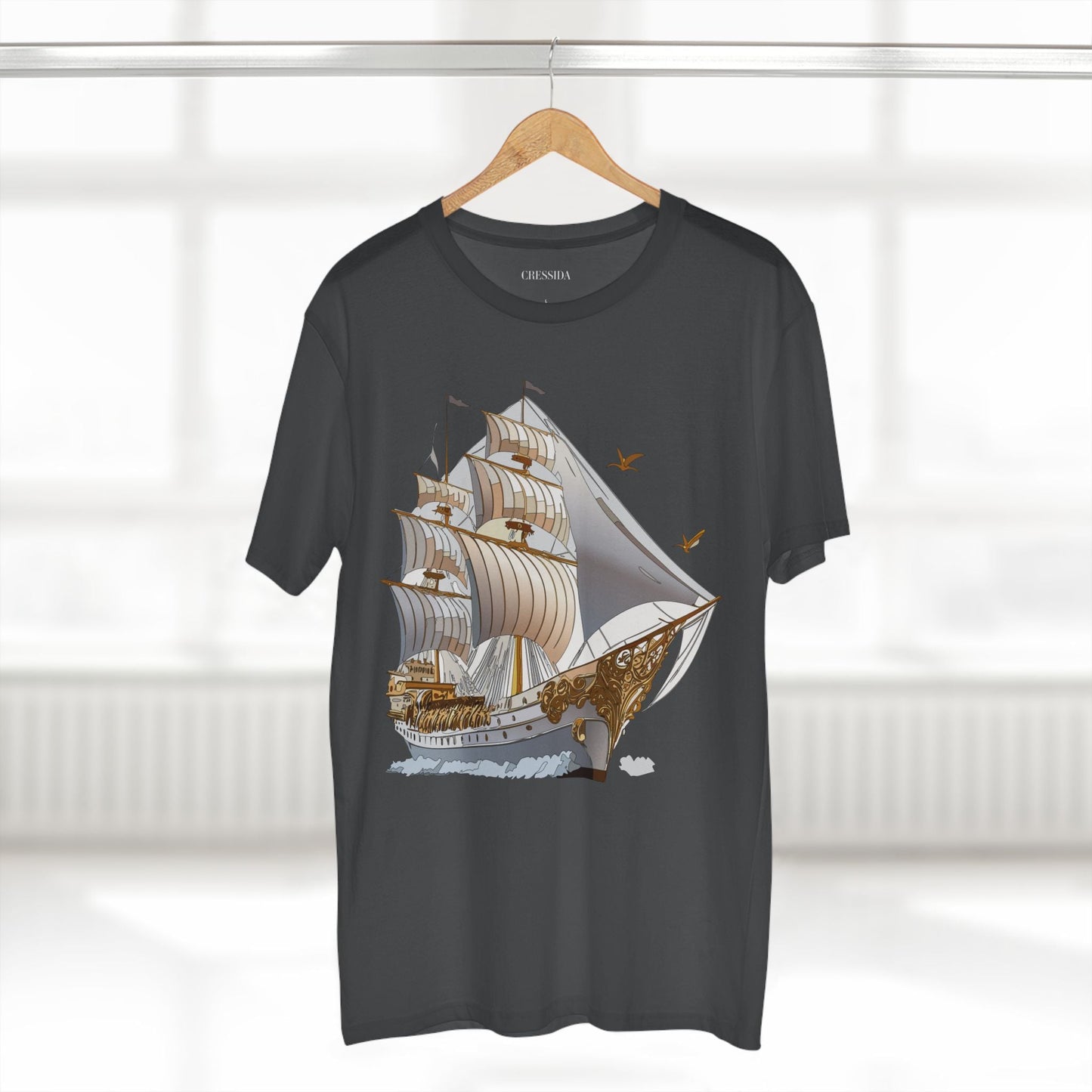 Ship Graphic Unisex 100 Cotton T-Shirt with Gold Frigate Art Design 16