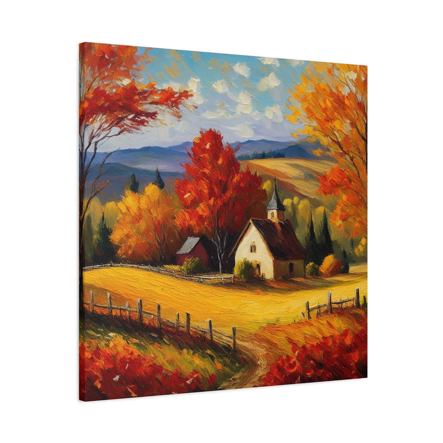 Countryside Fall Print Canvas, Oil Paint Print 20x20, 24x24, 30x30, 32x32, 36x36 Art Design Pine-Wood Inner Frame MC-106