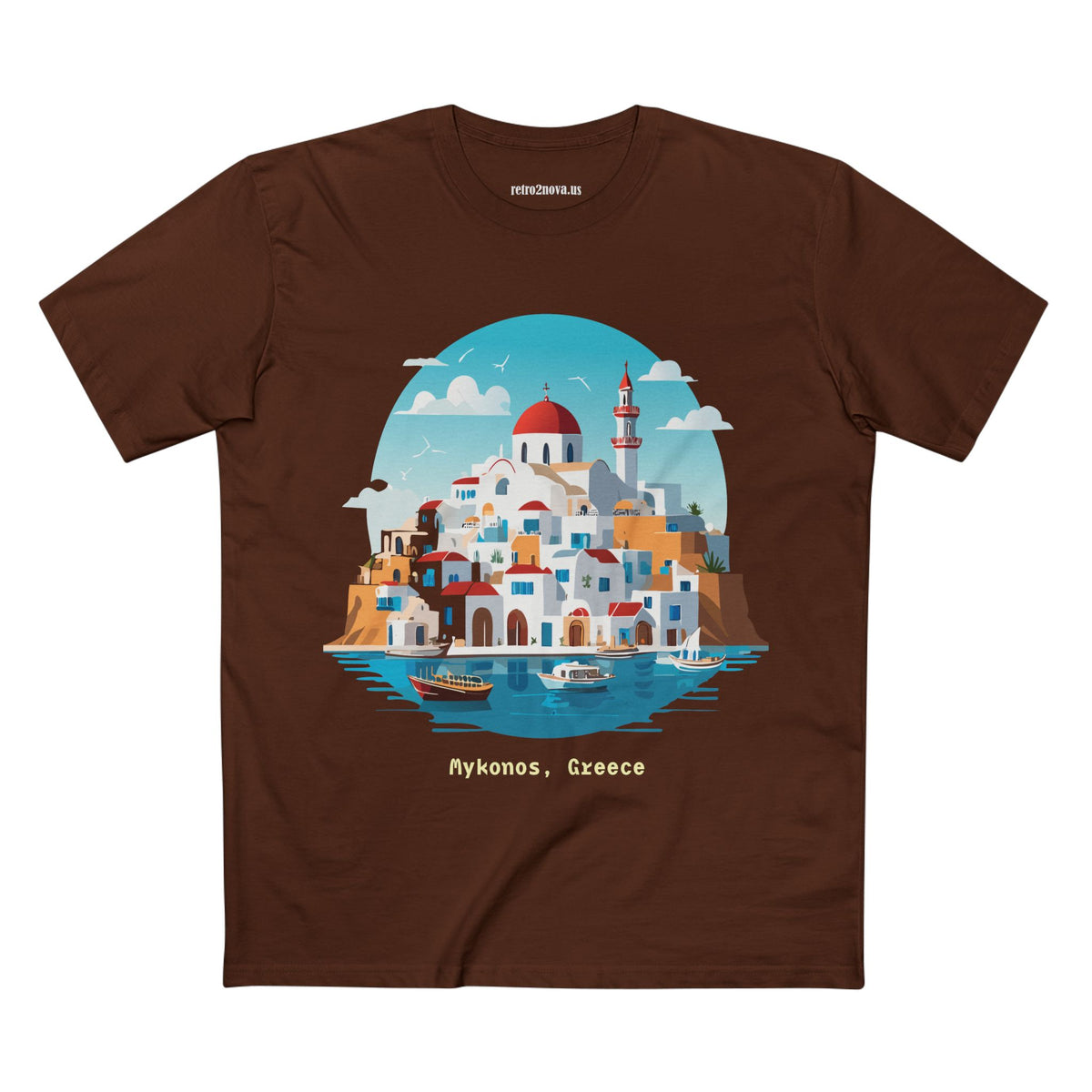 Mykonos Greece Illustration T-Shirt | Santorini Island Aegean Village Tee