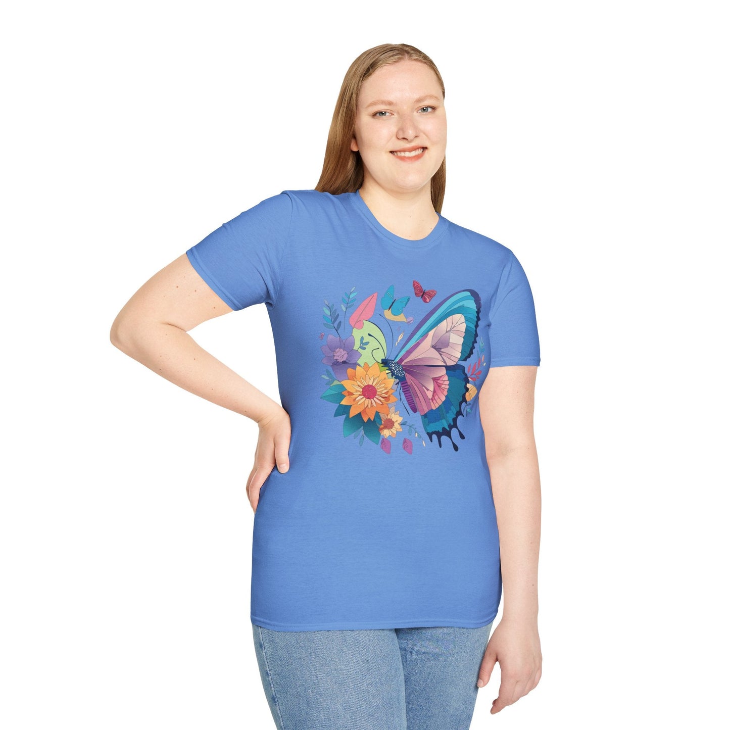 Gildan Butterfly T Shirt Unisex Softstyle 64000 Monarch Print Lightweight Breathable Cotton Tee