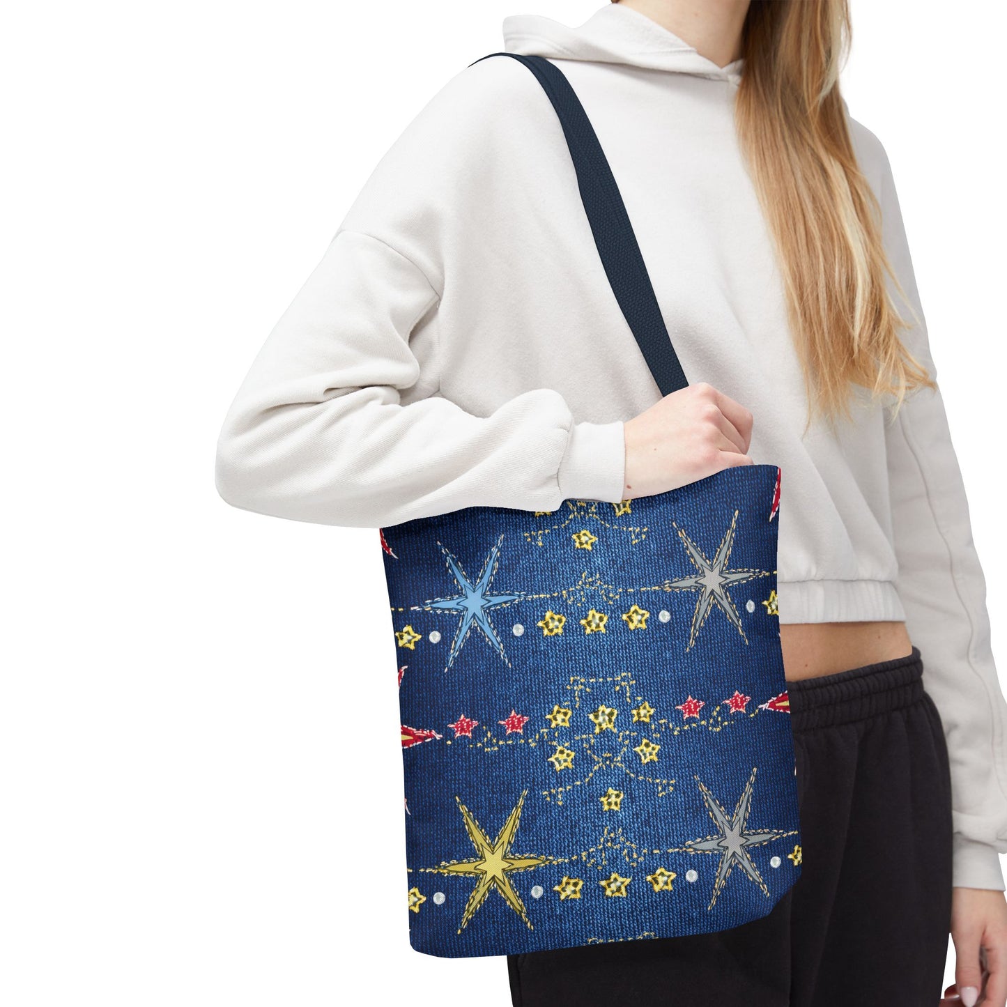 Denim Fabric Imitation Print Unisex Canvas Bag Poly Spun 3 Sizes Tote Bag 181