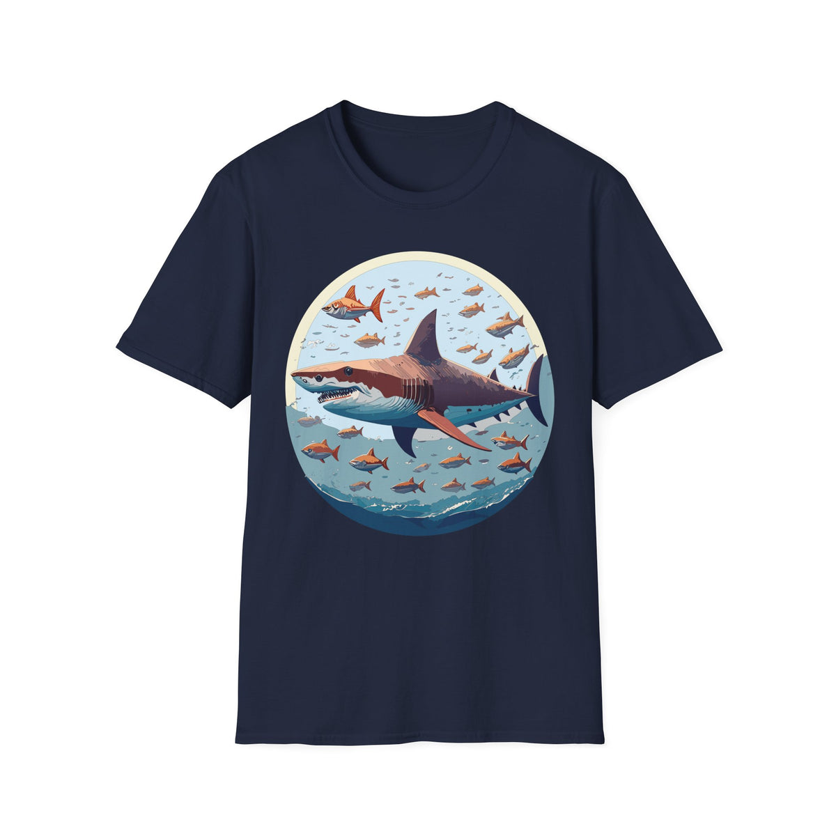 Great White Shark Circle Illustration T-Shirt | Ocean Fish Scene