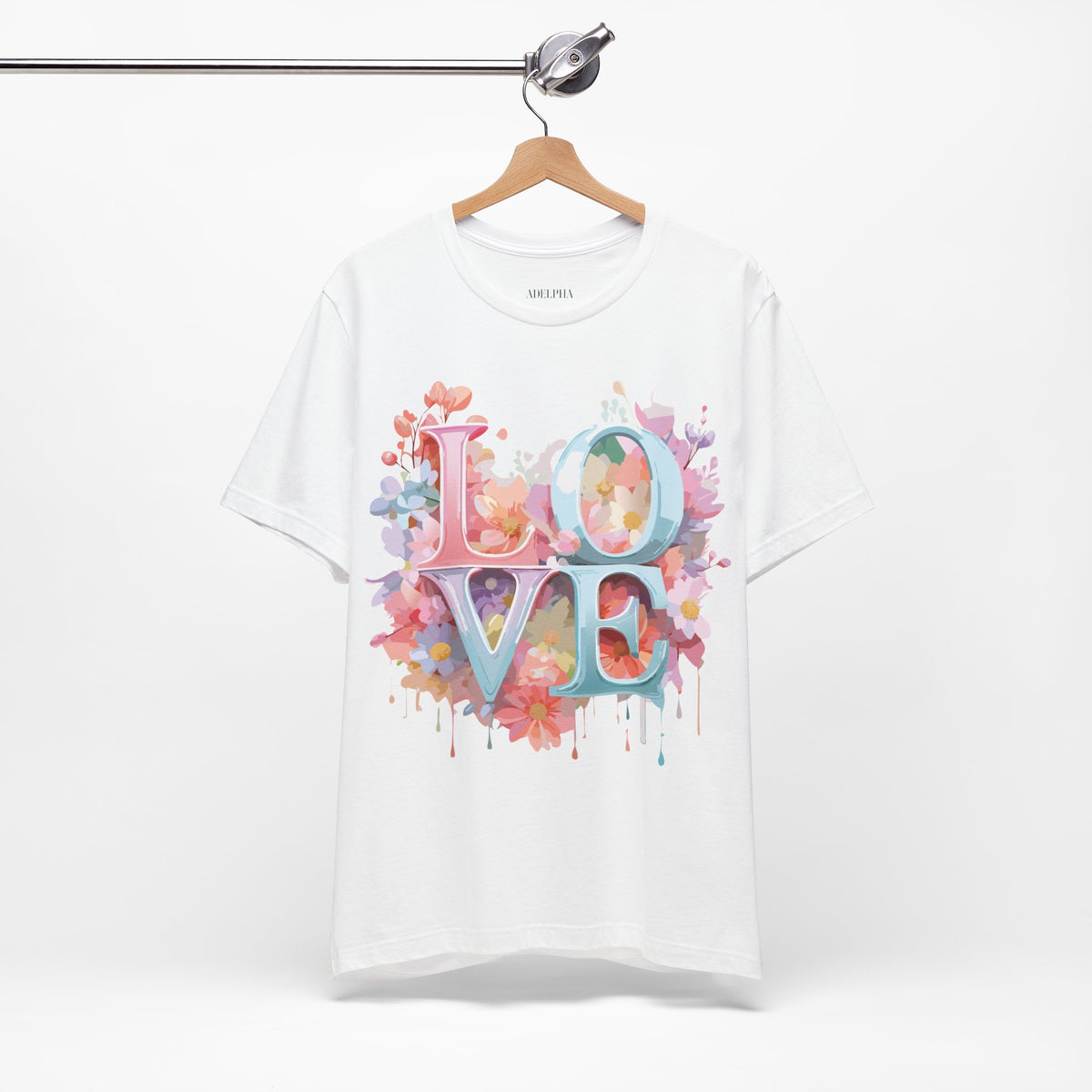 Valentine's Day Graphic Unisex Cotton Bella+Canvas Tee with Floral Art Design d110