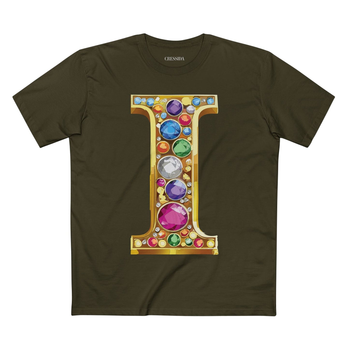 Letter I Graphic Design Tee Unisex 100 Cotton With Antique Gold Letters Artwork T-Shirt