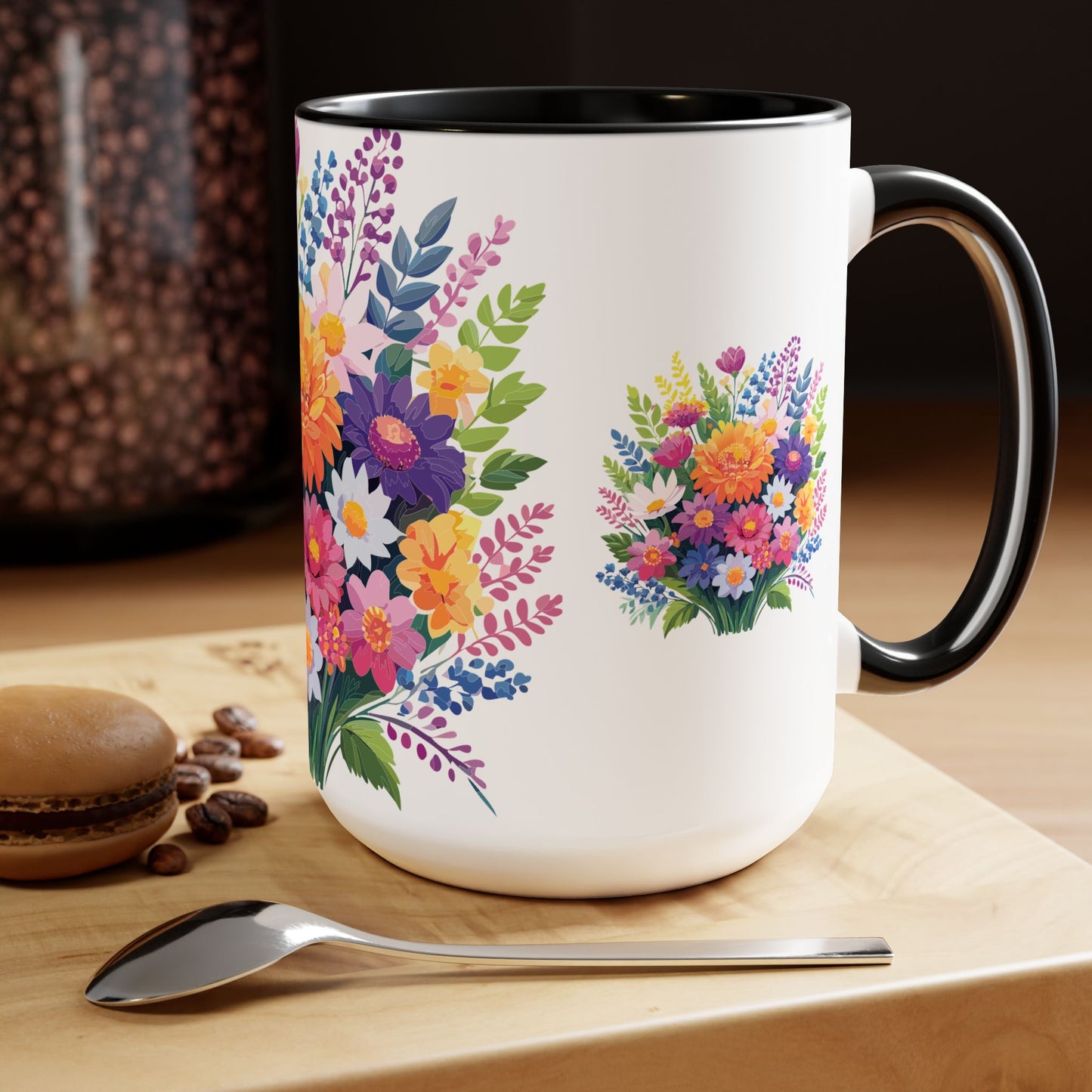 Two-Tone Coffee Mugs with flowers