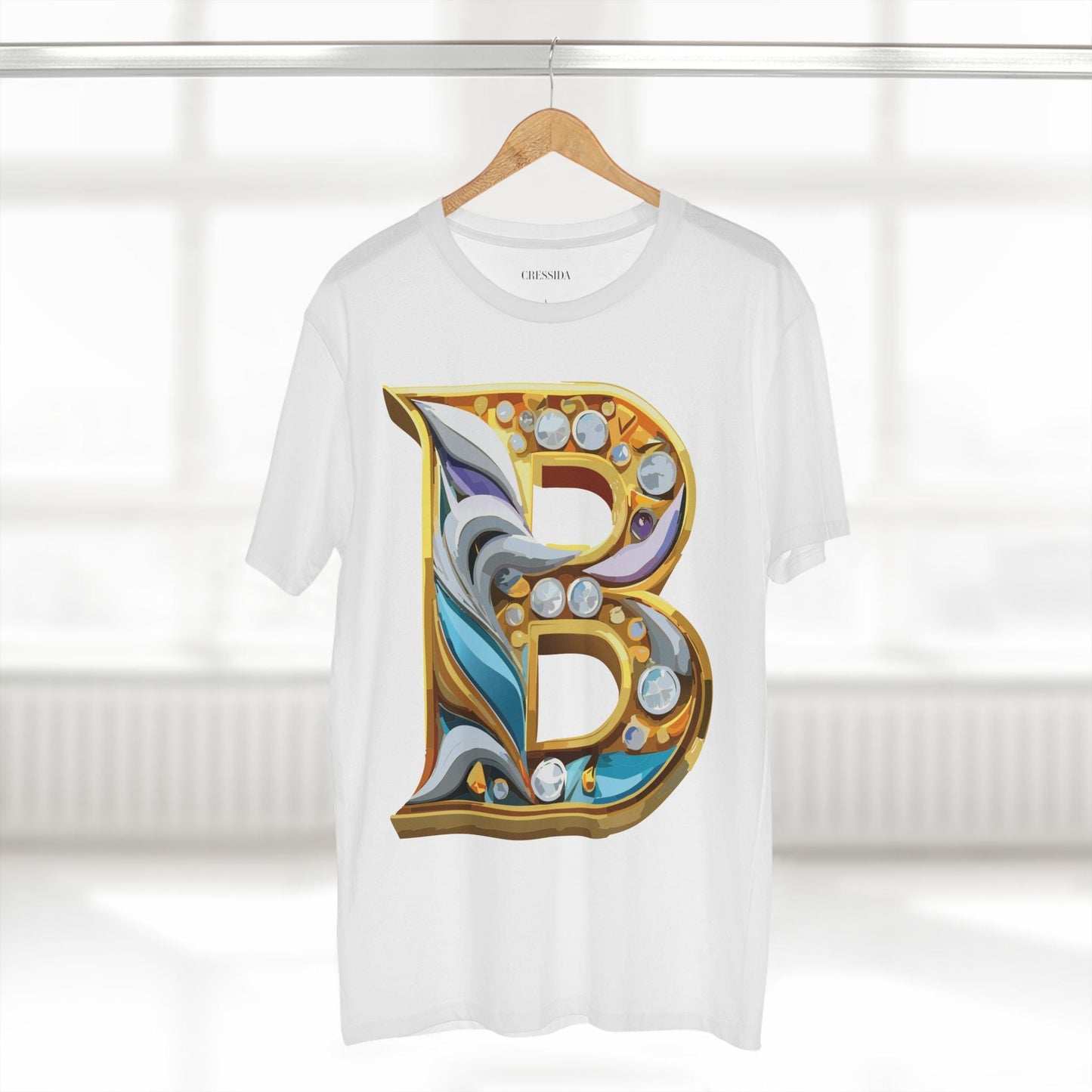 Letter B Graphic Design Tee Unisex 100 Cotton With Antique Gold Letters Artwork T-Shirt