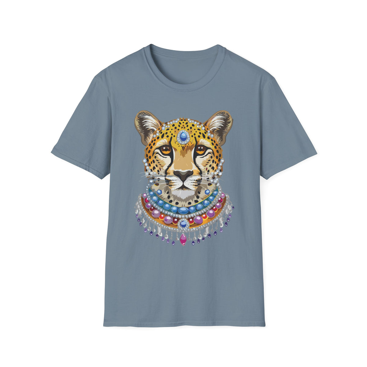 Jeweled Cheetah Face T-Shirt | Boho Leopard Portrait Shirt