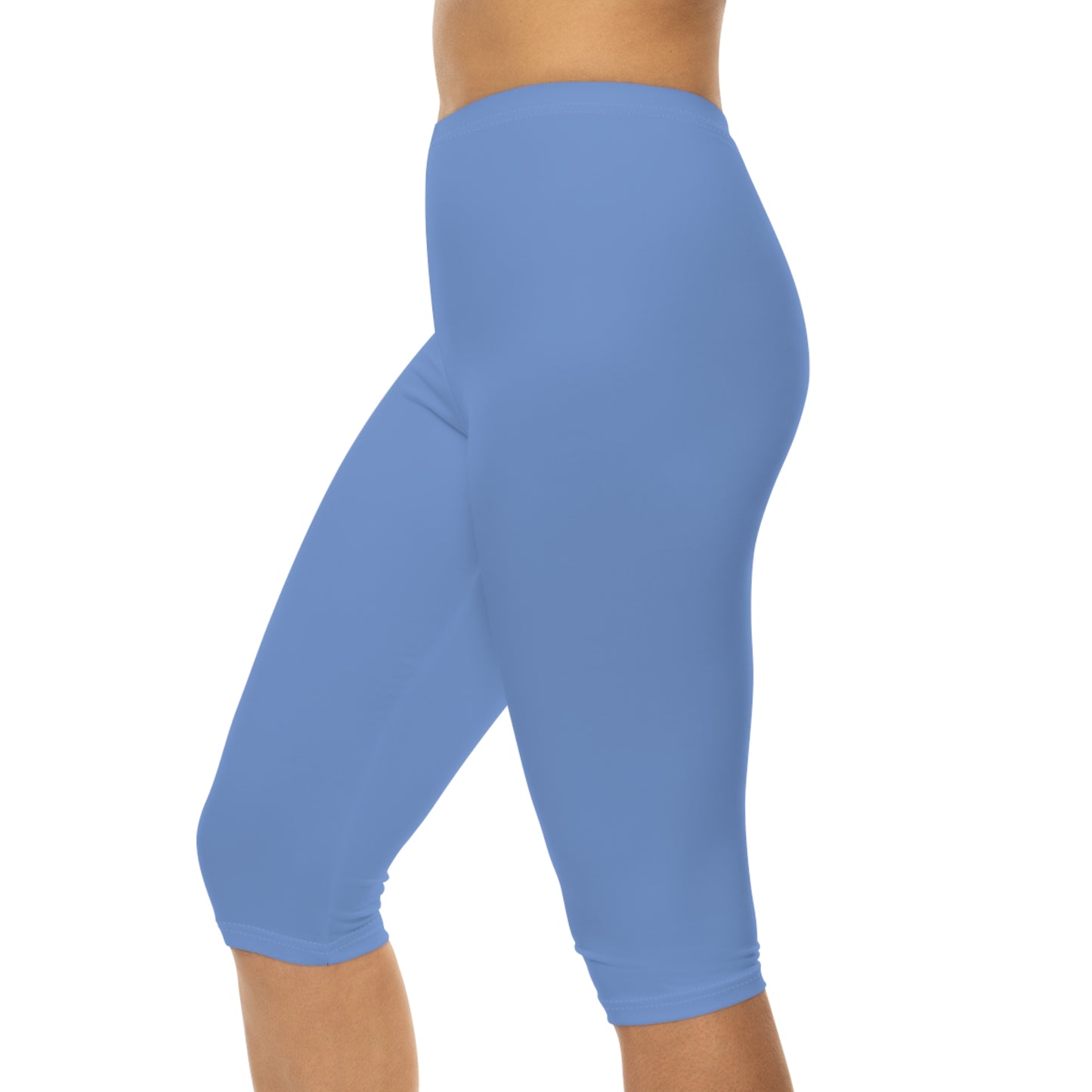 Wisteria Blue Color Women's Brushed Suede Poly Span Casual Capri Leggings XS-2XL