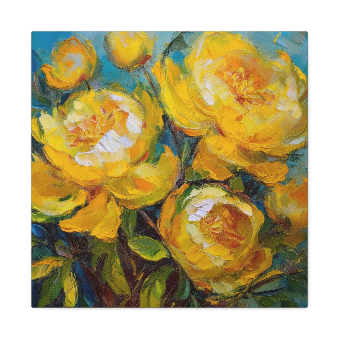 Yellow Peonies Print Canvas, Floral Oil Paint Print 20x20, 24x24, 30x30, 32x32, 36x36 Art Design Pine-Wood Inner Frame MC-120