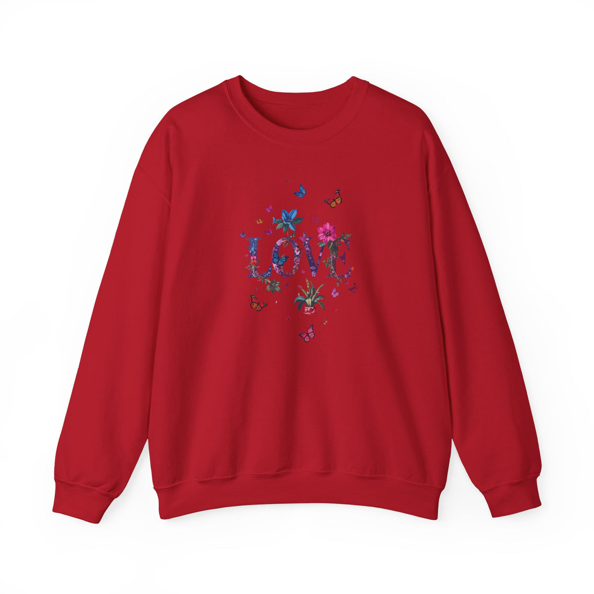 Unisex Floral Love Sweatshirt, Love Floral Sweatshirt, Floral Butterfly Sweatshirt, 50/50 Cotton-Poly Valentine's Day Sweatshirt 03
