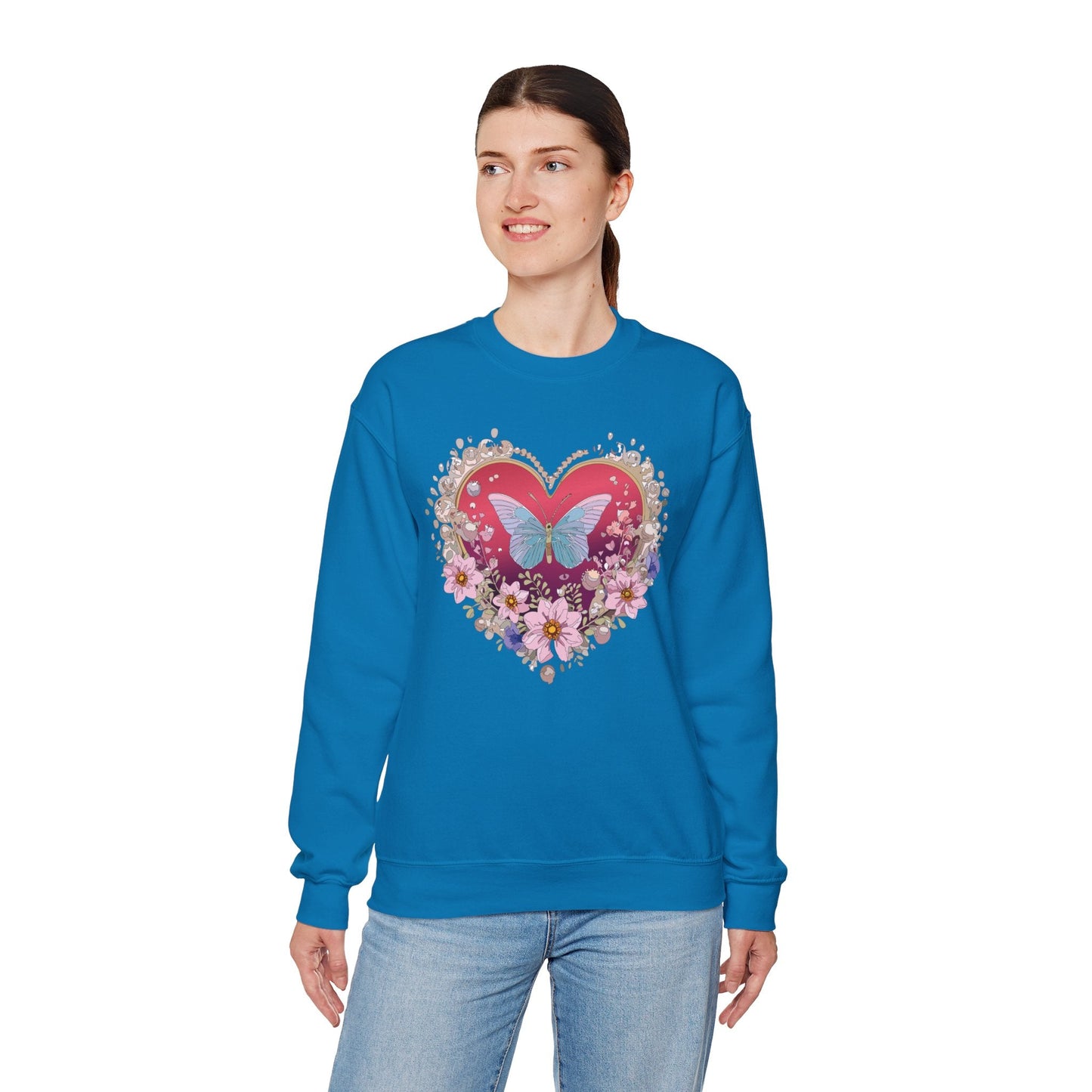 Floral Heart Sweatshirt For Valentines Day Unisex Floral Love Crewneck Sweatshirt