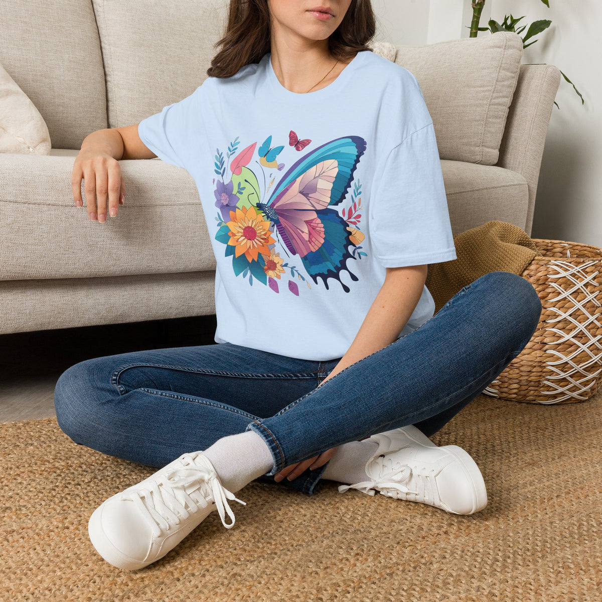 Watercolor Butterfly Floral Graphic Design Unisex 100 Cotton Gildan T-Shirt