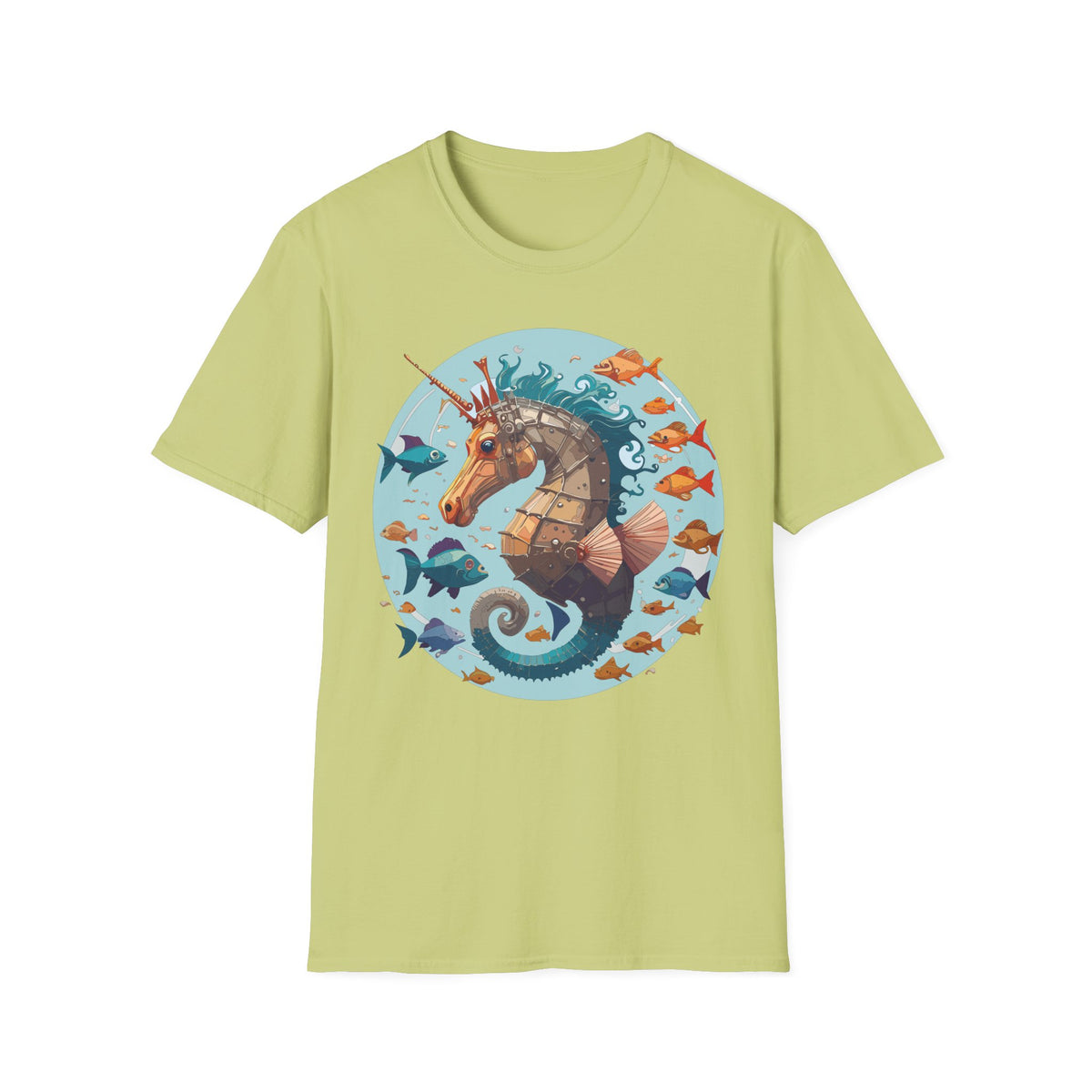 Steampunk Seahorse Illustration T-Shirt | Nautical Sea Creature Art