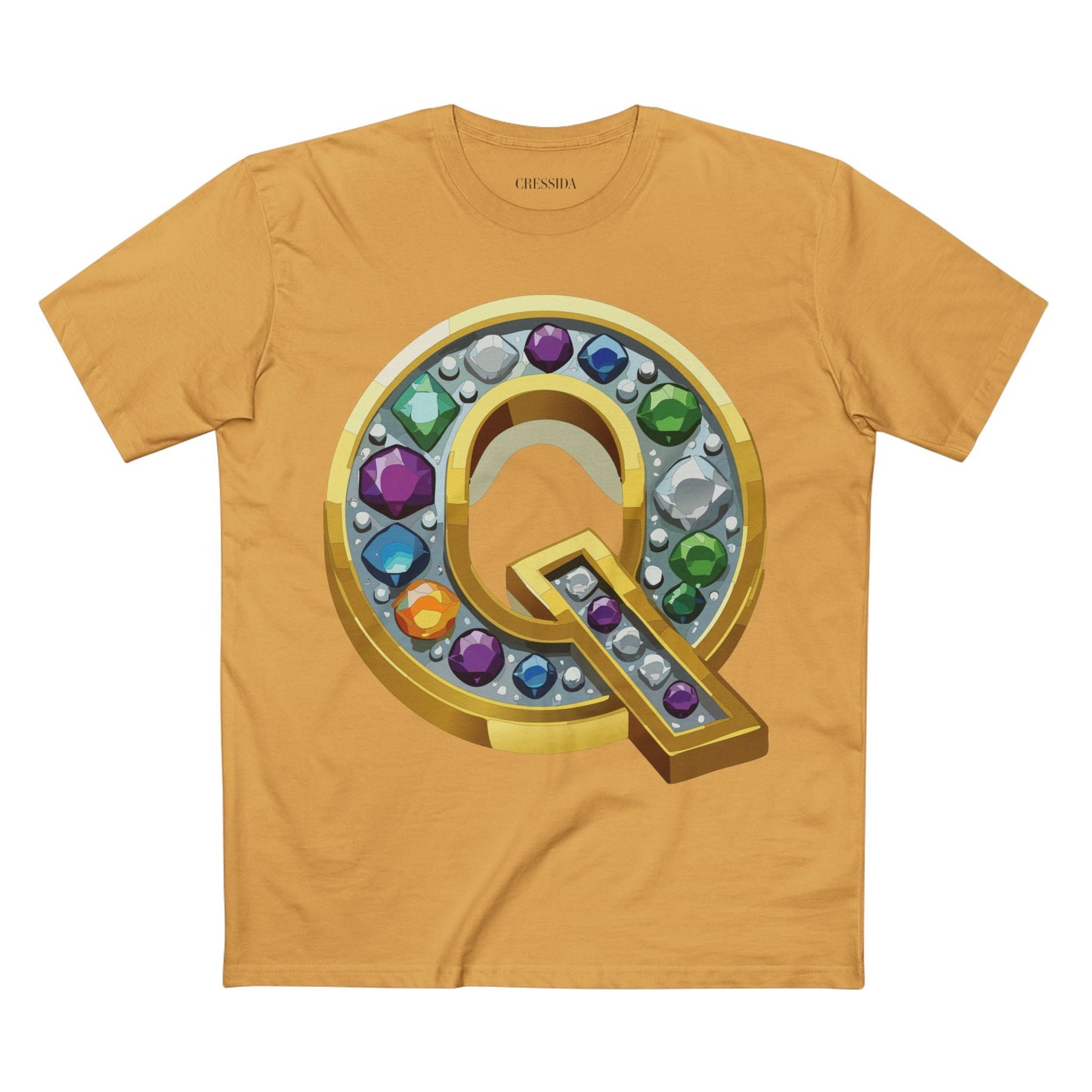 Letter Q Graphic Design Tee Unisex 100 Cotton With Antique Gold Letters Artwork T-Shirt