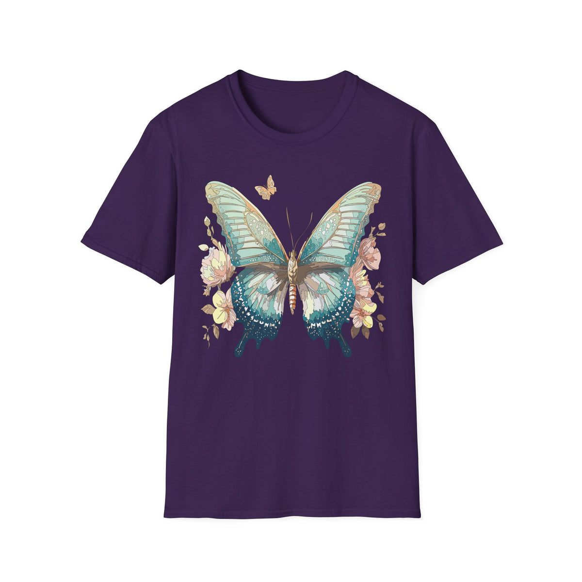 Teal Watercolor Butterfly T-Shirt | Floral Accent, Boho Nature Graphic Tee Unisex 100 Cotton Gildan T-Shirt