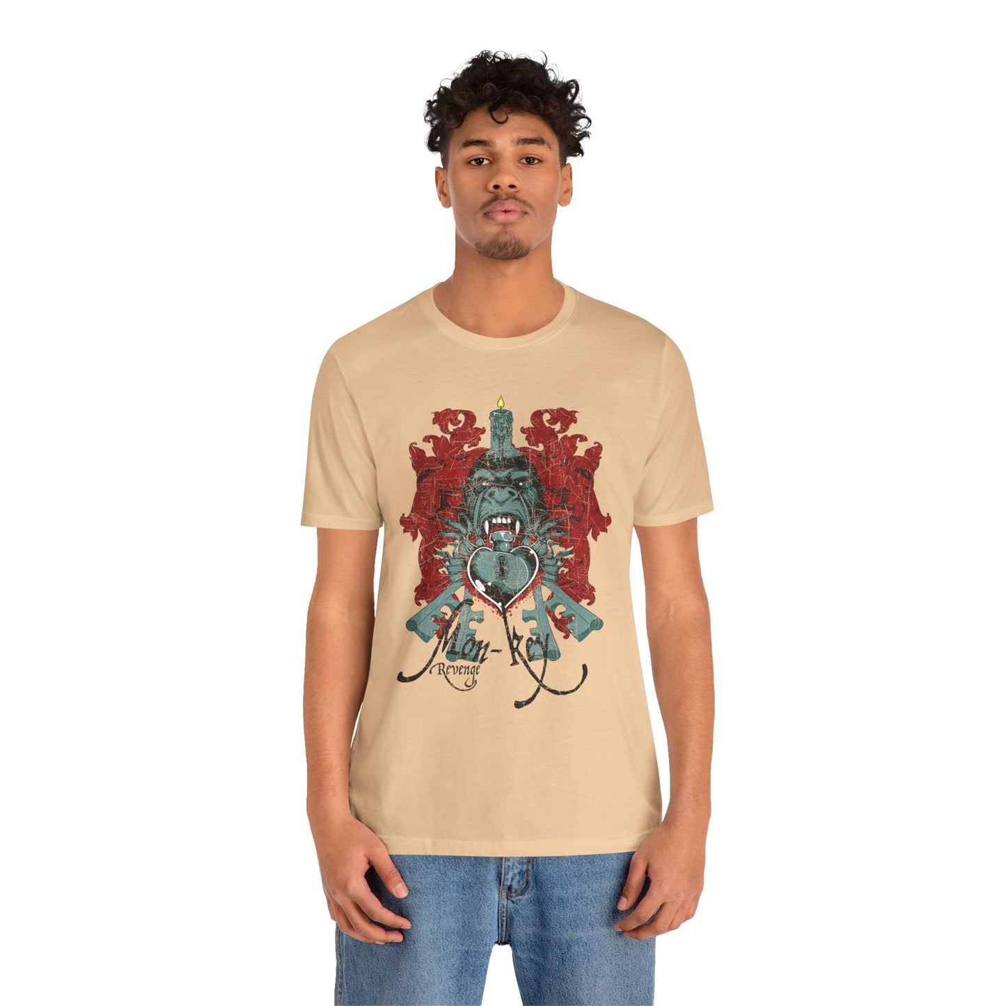 Gorilla Crest with Sword and Heart T-Shirt Heraldic Gothic Design Rock Band T-Shirt