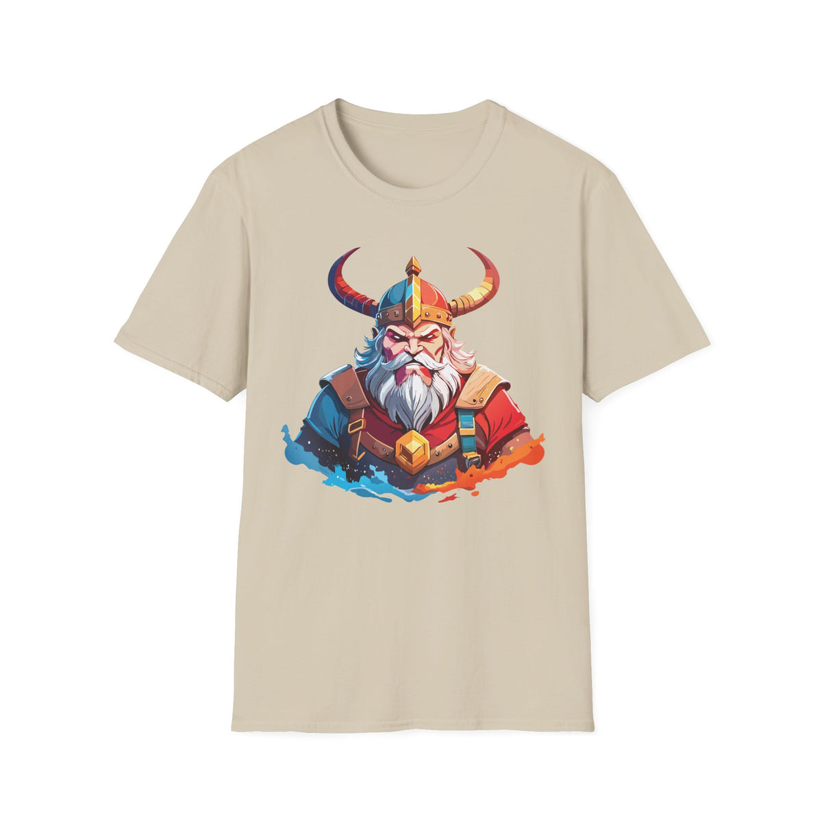 Viking Warrior Illustration T-Shirt | Horned Helmet Norse Art