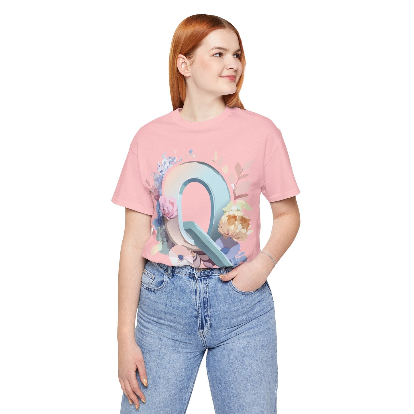 Letter Q Shirt Graphic Tee Unisex Short Sleeve by Adelpha Vintage Inspired Artwork
