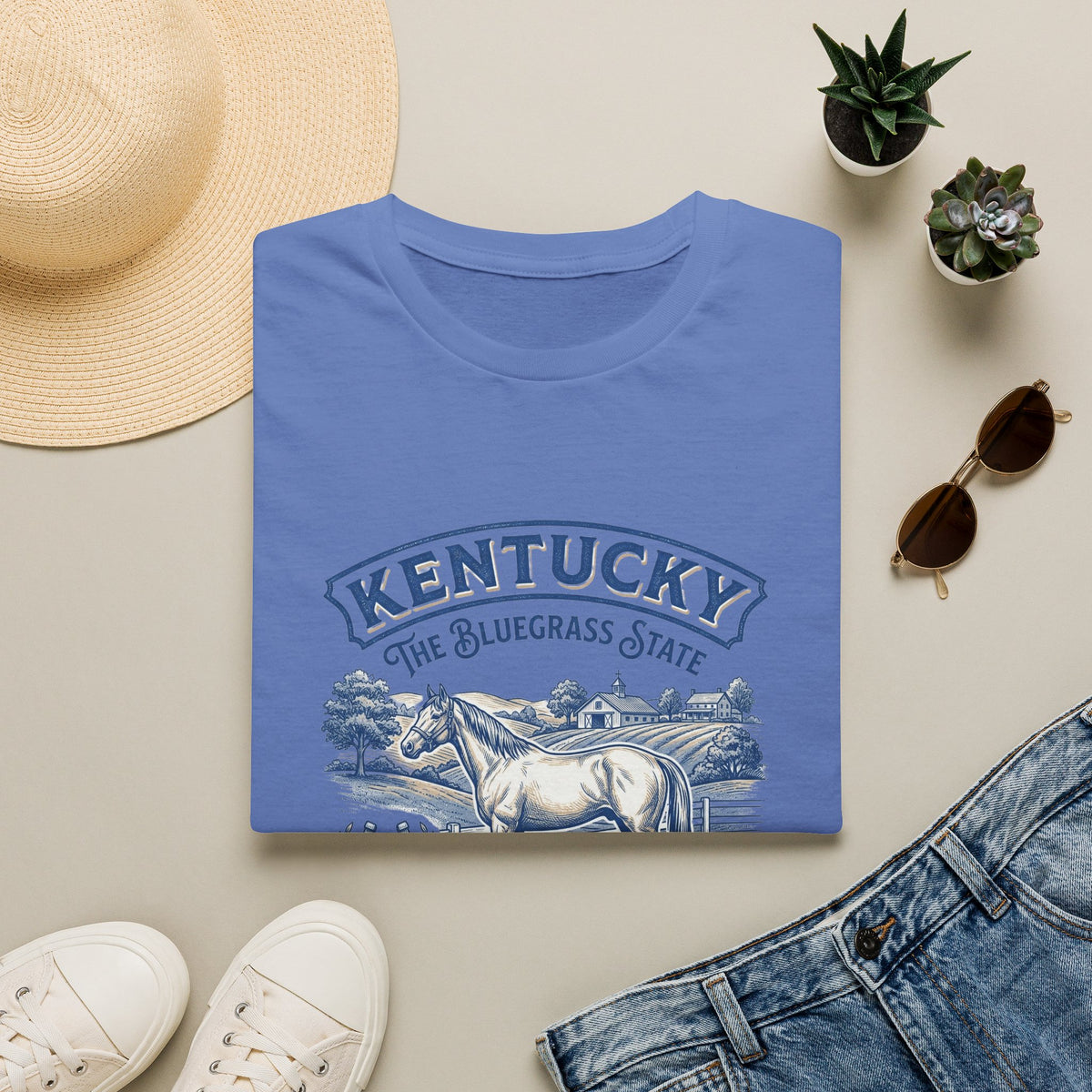 Kentucky Horse & Bluegrass State Travel Tourist Graphic Design Unisex 100 Cotton Gildan T-Shirt