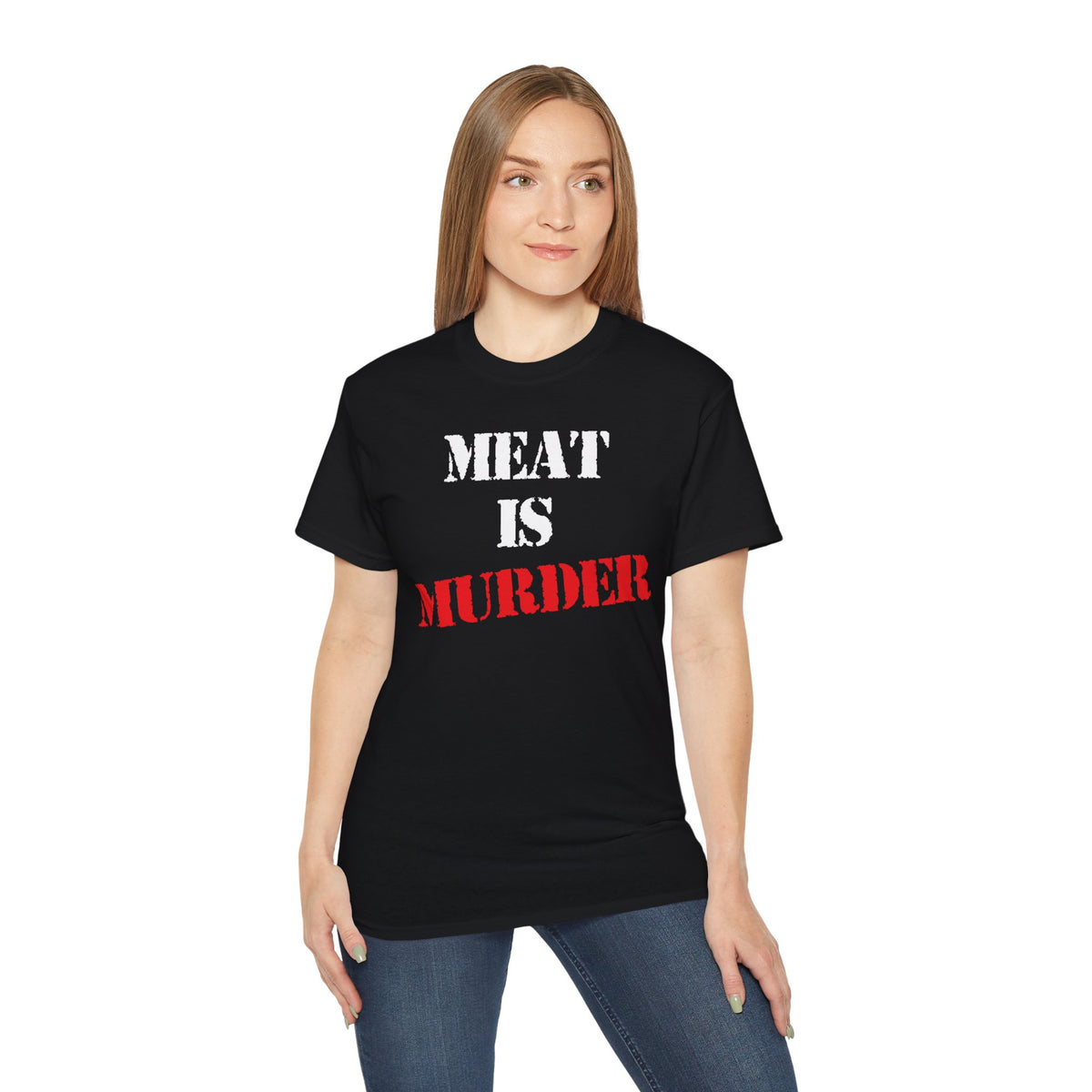 Meat Is Murder Tee | Bold Stencil Text Statement T-Shirt