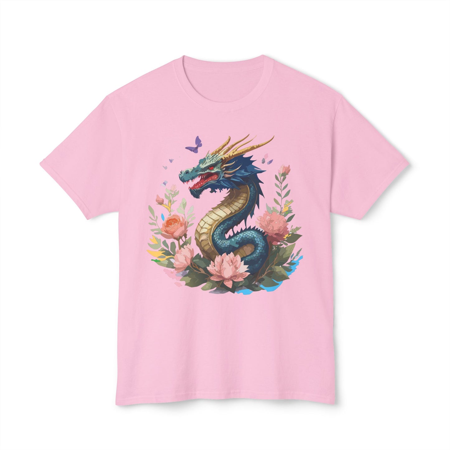 Dragon T-Shirt, Vintage Dragon Tee, Floral Tees, Dragon Art Design Shirt, Tee Shirt with Dragon 2