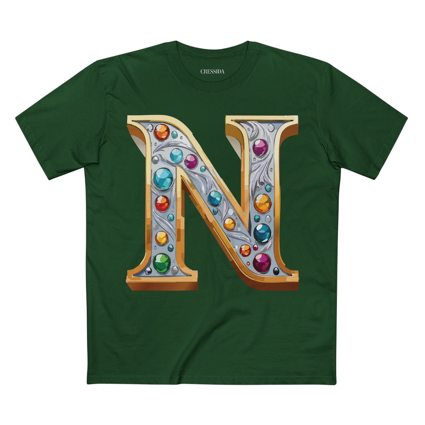 Letter N Graphic Design Tee Unisex 100 Cotton With Antique Gold Letters Artwork T-Shirt