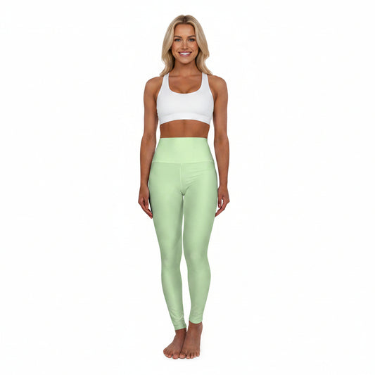 Tea Green Color High-Waist Yoga Leggings Women's Seamless Poly-Span Stretchy Pants XS-2XL