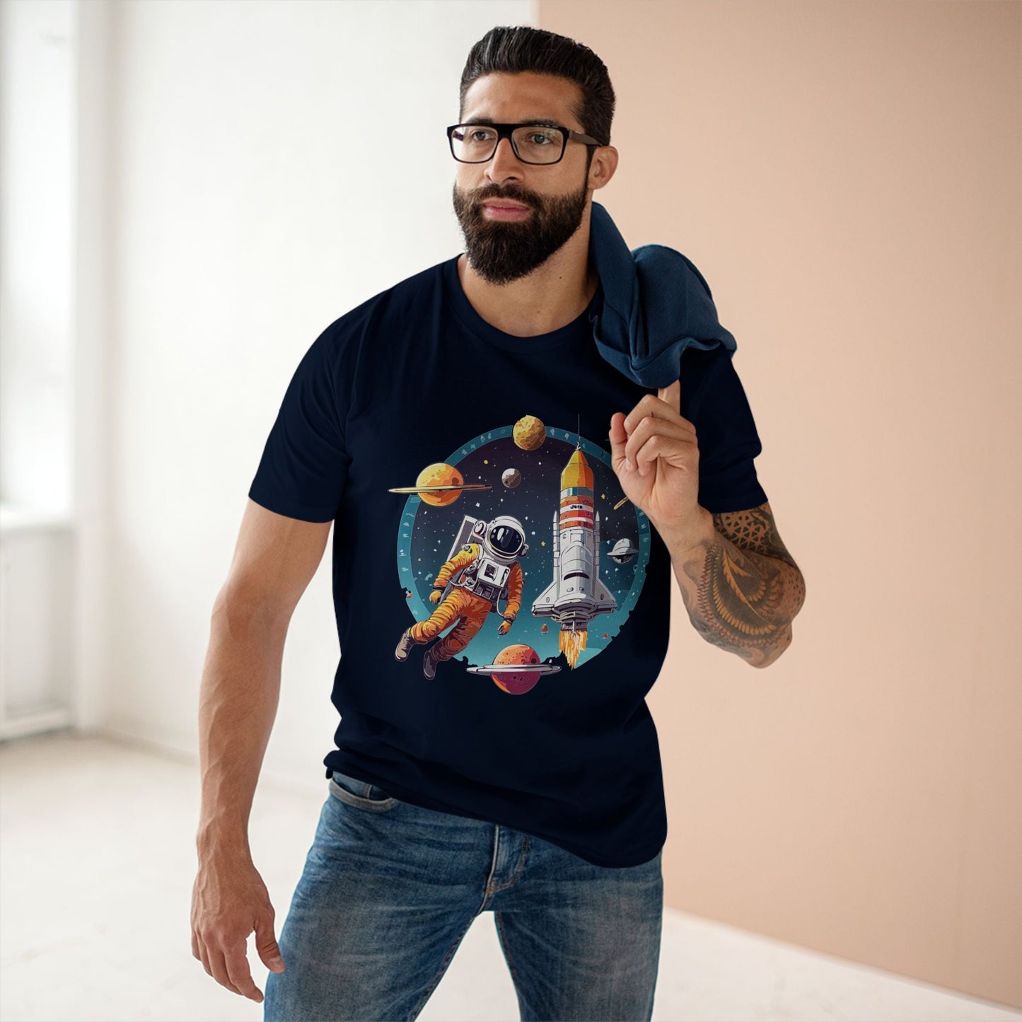 Cosmos Astronaut Shirt Unisex Premium Cotton Tee With Original Art Design Retro2Nova Art Collection