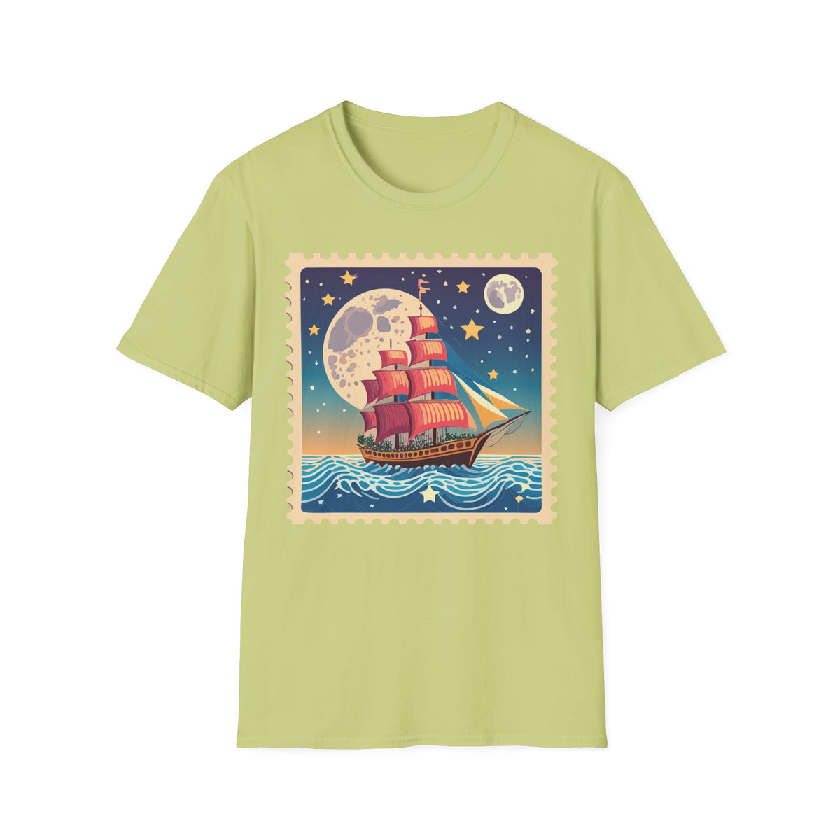 Vintage Sailing Ship Moon Poster T-Shirt | Nautical Ship Illustration