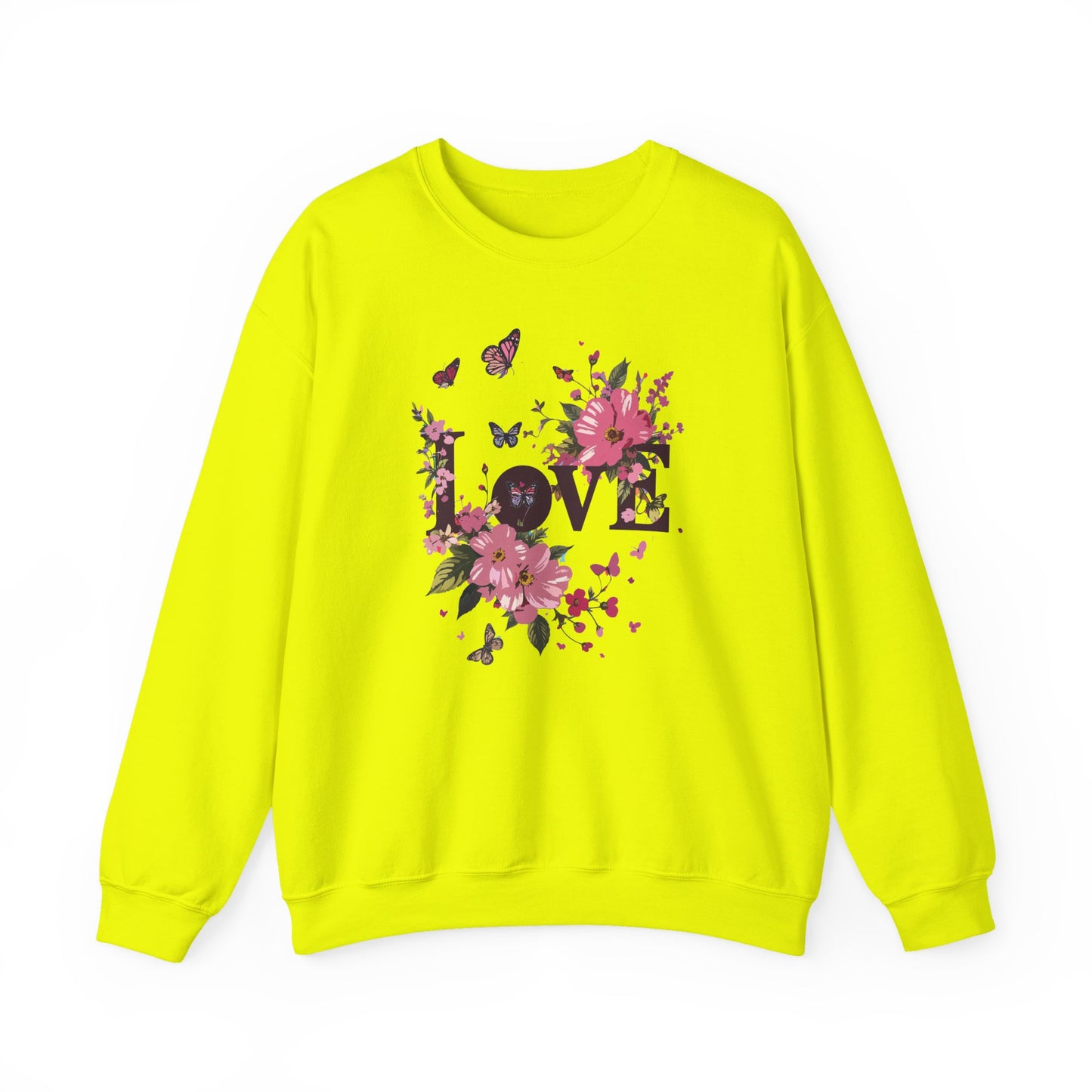 Unisex Floral Love Sweatshirt, Love Floral Sweatshirt, Floral Butterfly Sweatshirt, 50/50 Cotton-Poly Valentine's Day Sweatshirt 05