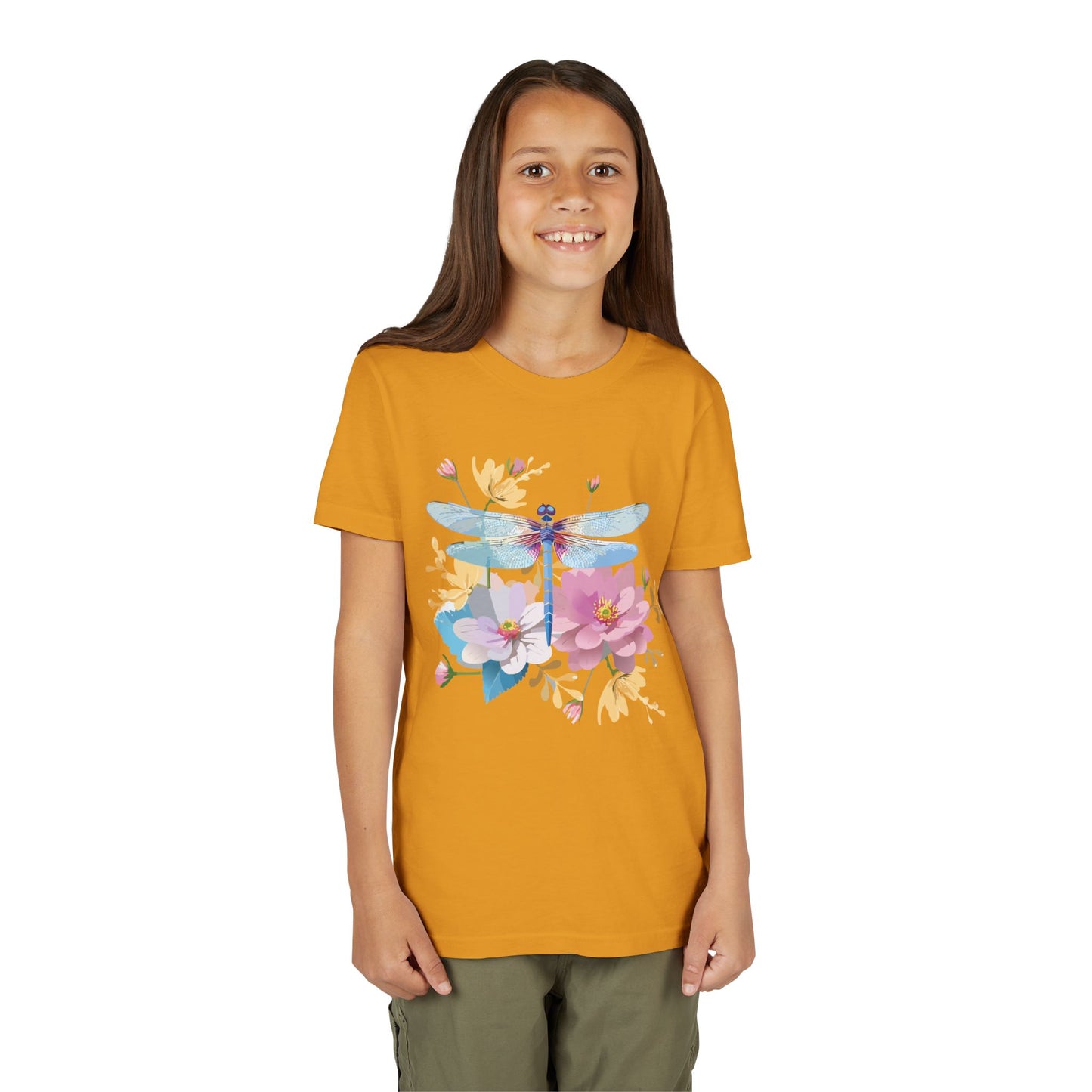 Dragonfly Blossom Youth Tee - Colorful Short Sleeve T-Shirt for Spring Celebrations (9-14)