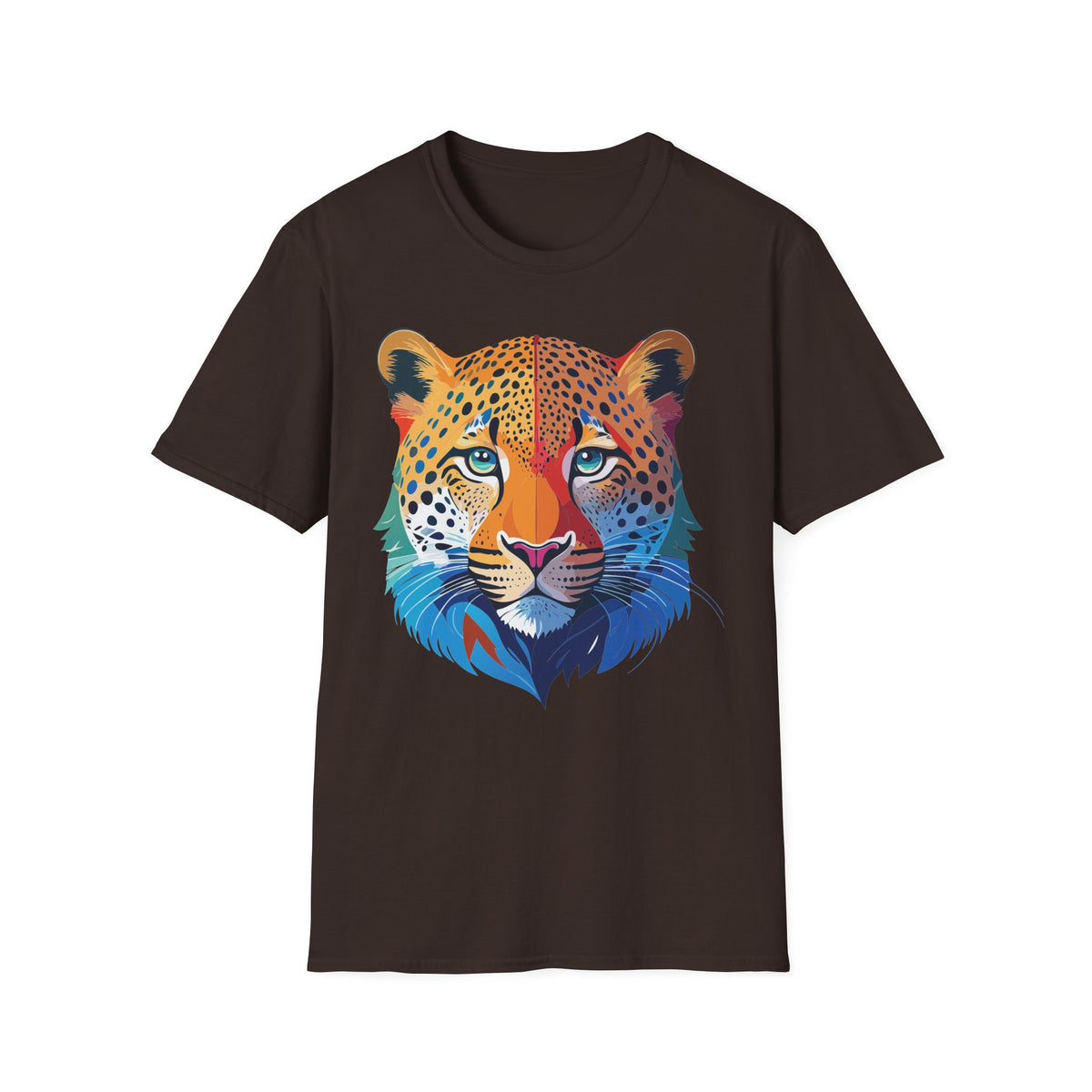 Colorful Leopard Face T-Shirt | Rainbow Big Cat Illustration