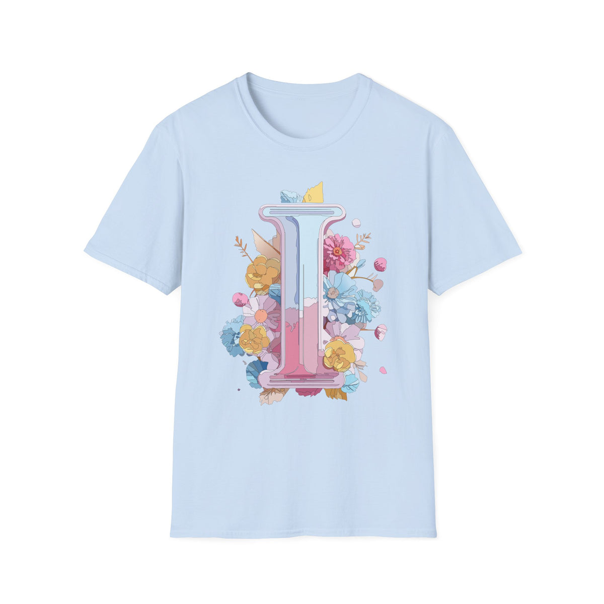 Floral Letter I T-Shirt | Pastel Monogram Initial Tee