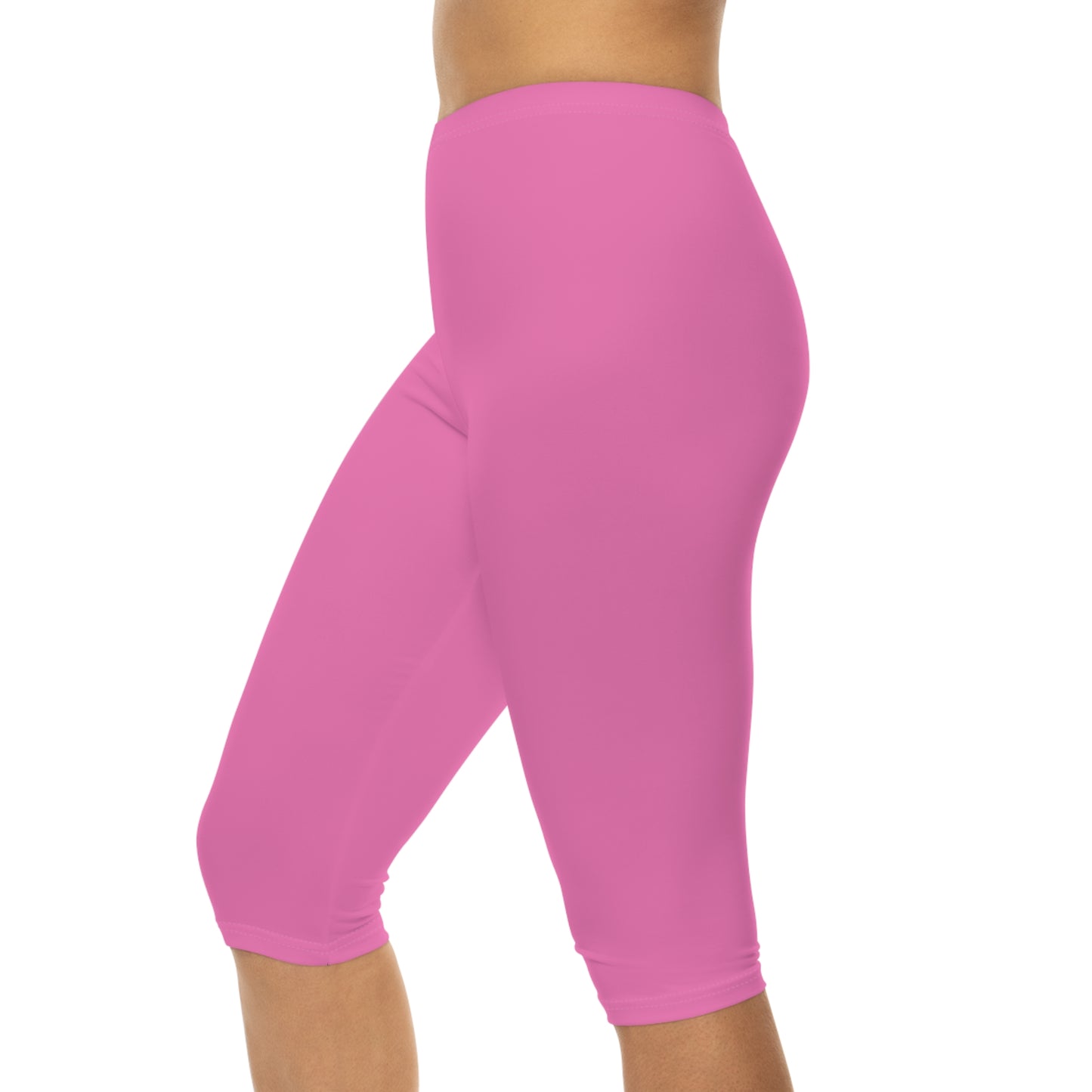 Pink Carnation Color Women's Brushed Suede Poly Span Casual Capri Leggings XS-2XL