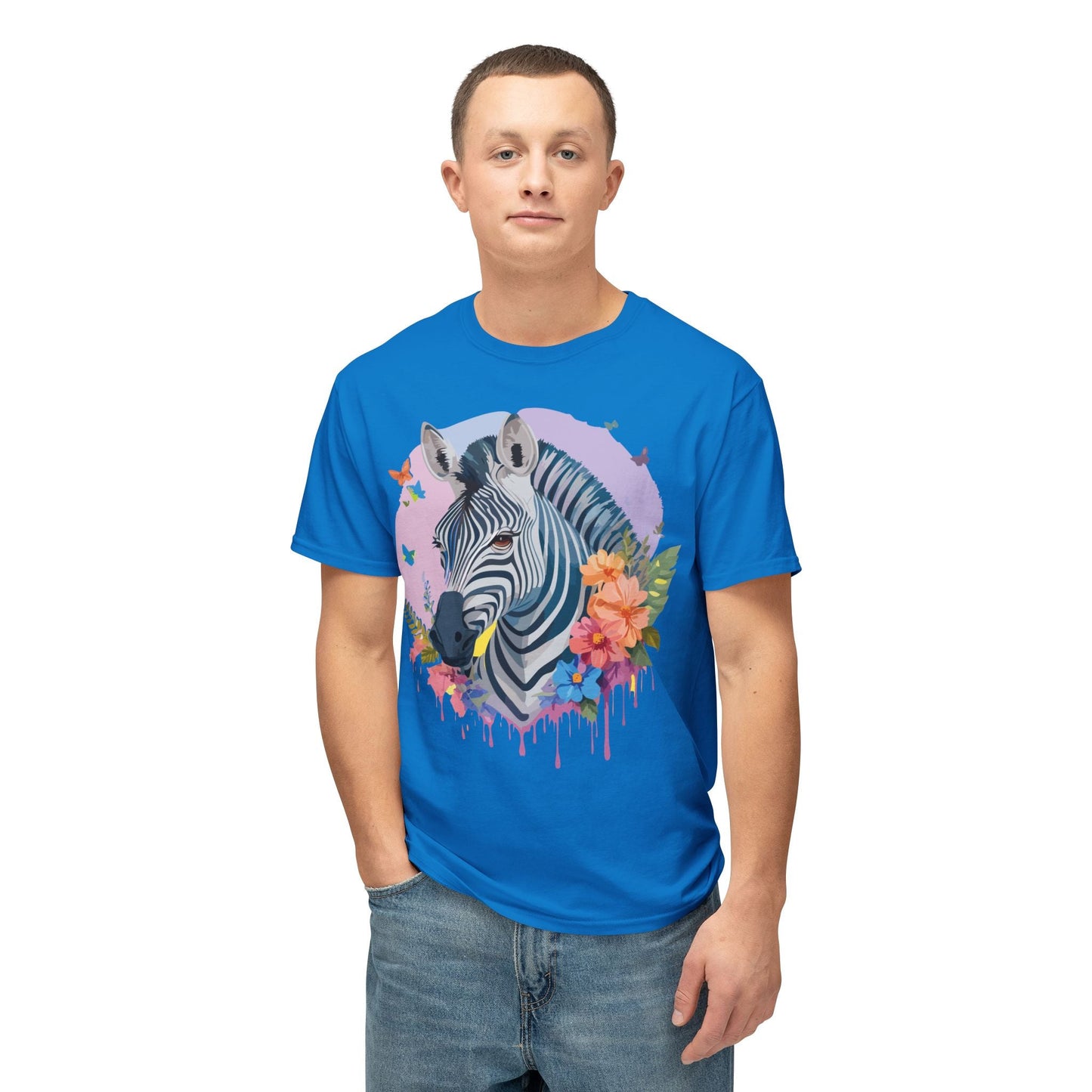 Unisex Zebra T Shirt With Art Print HD Cotton Vintage Zebra Tee Floral Design Graphic Tee