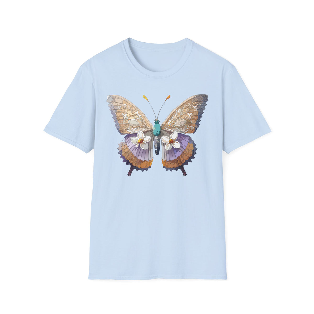 Butterfly Floral Tee — Delicate Botanical Butterfly Graphic Design Unisex 100 Cotton Gildan T-Shirt