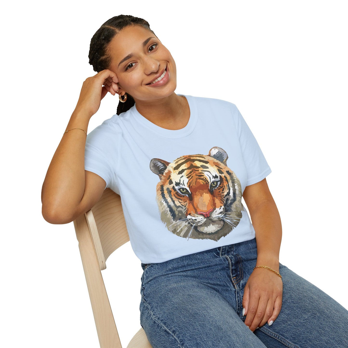 Tiger Print Unisex T Shirt Softstyle 64000 Gildan Ring Spun Cotton Tee