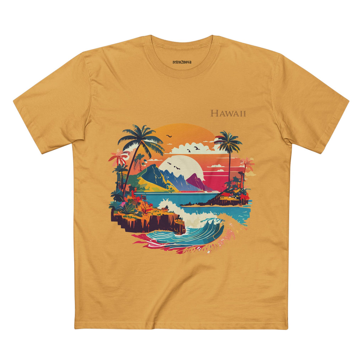 Hawaii Retro Sunset Surf Scene T-Shirt | Tropical Island Palm Beach Tee