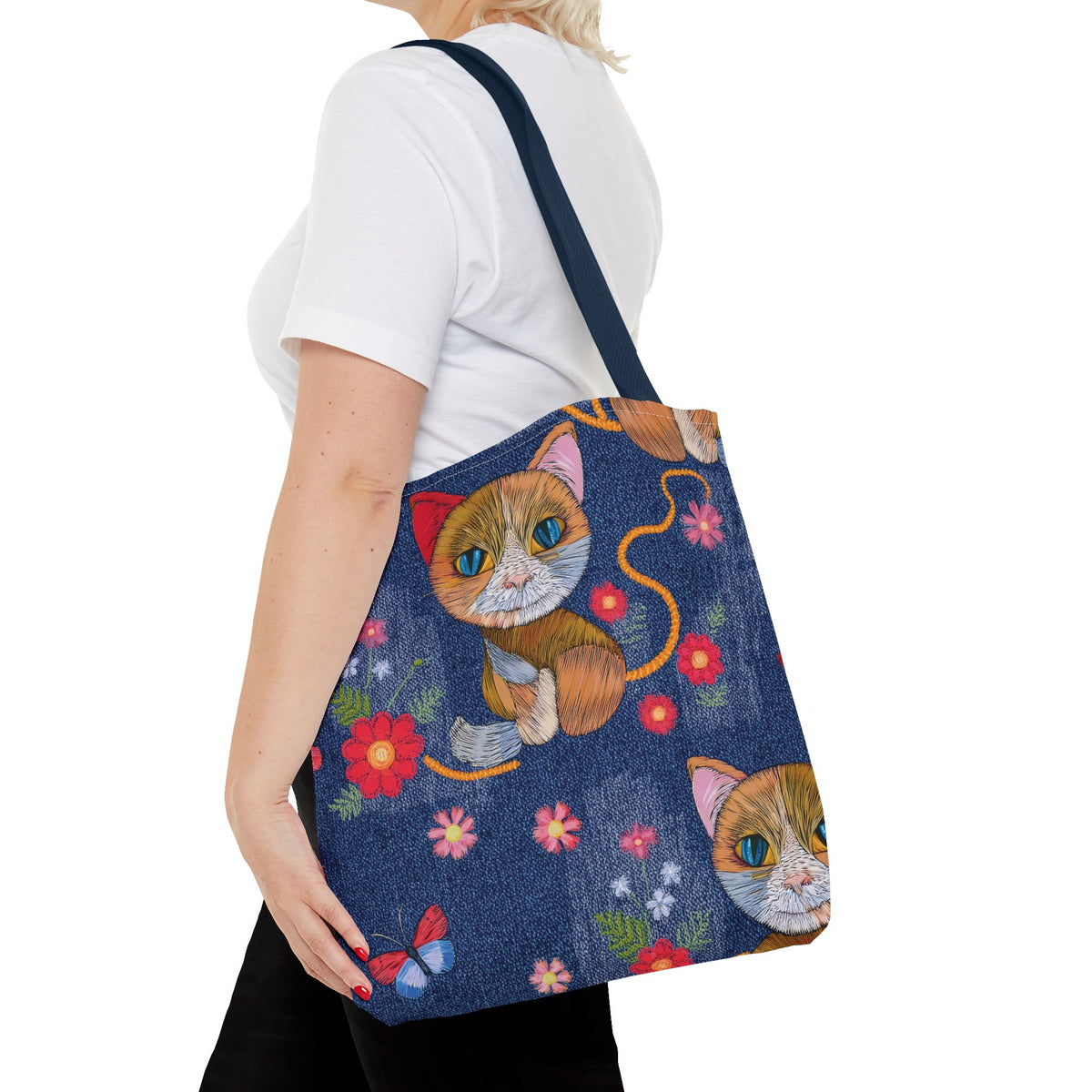 Denim Fabric Imitation Print Unisex Canvas Bag Poly Spun 3 Sizes Tote Bag 190-12