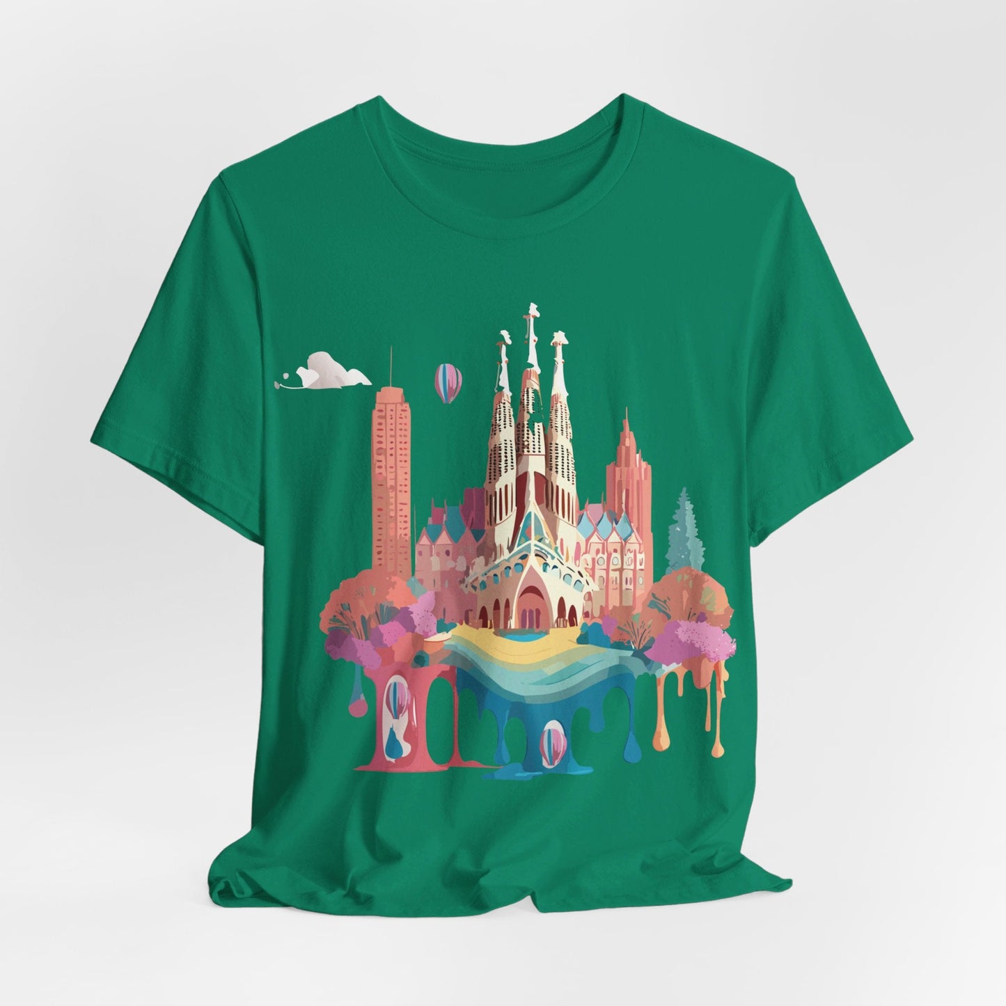 Adelpha Barcelona Themed Graphic Tee Unisex Short Sleeve Art Design For Everyday Comfort