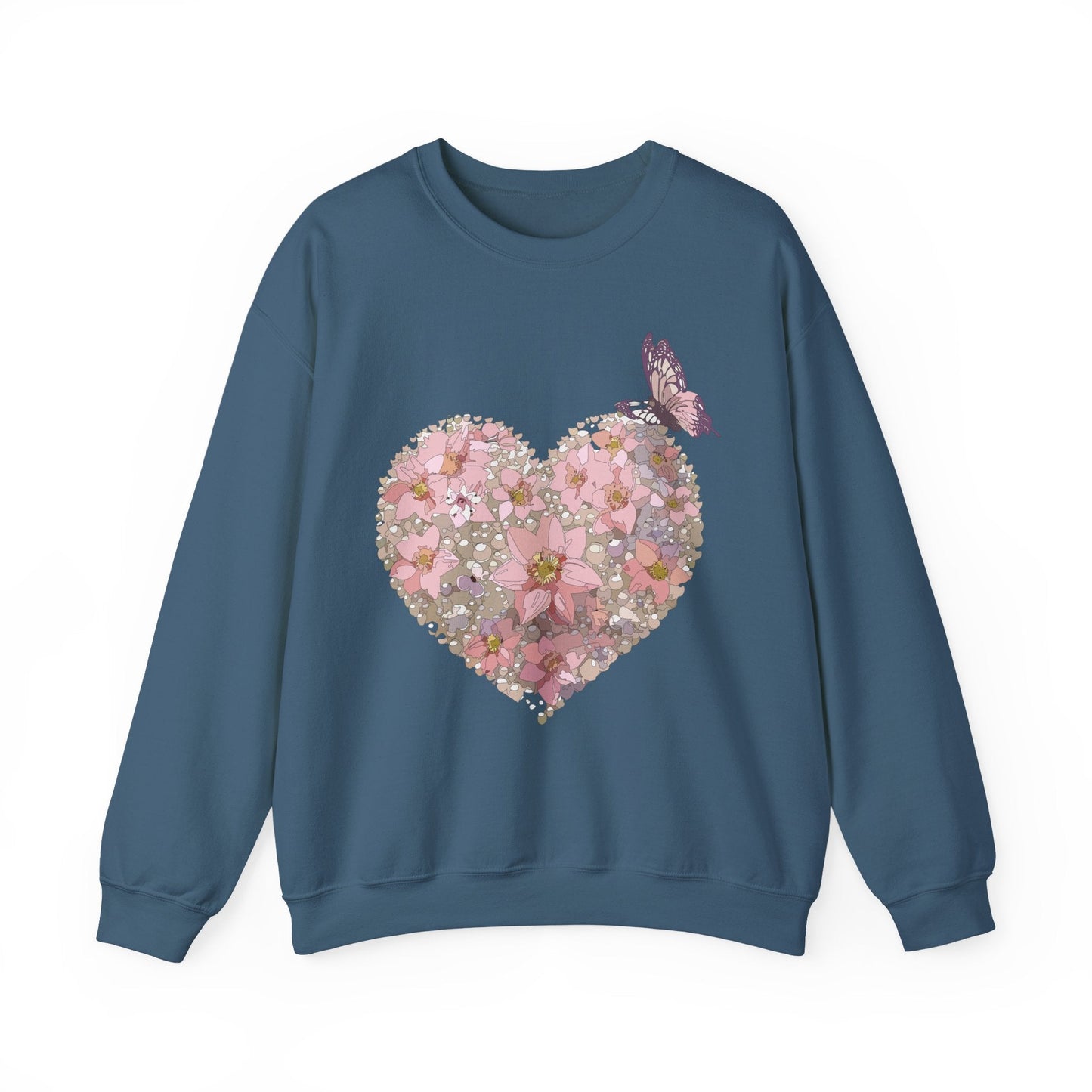 Unisex Floral Heart Sweatshirt Floral Love Valentines Day Gildan 18000 Heavy Blend Crewneck