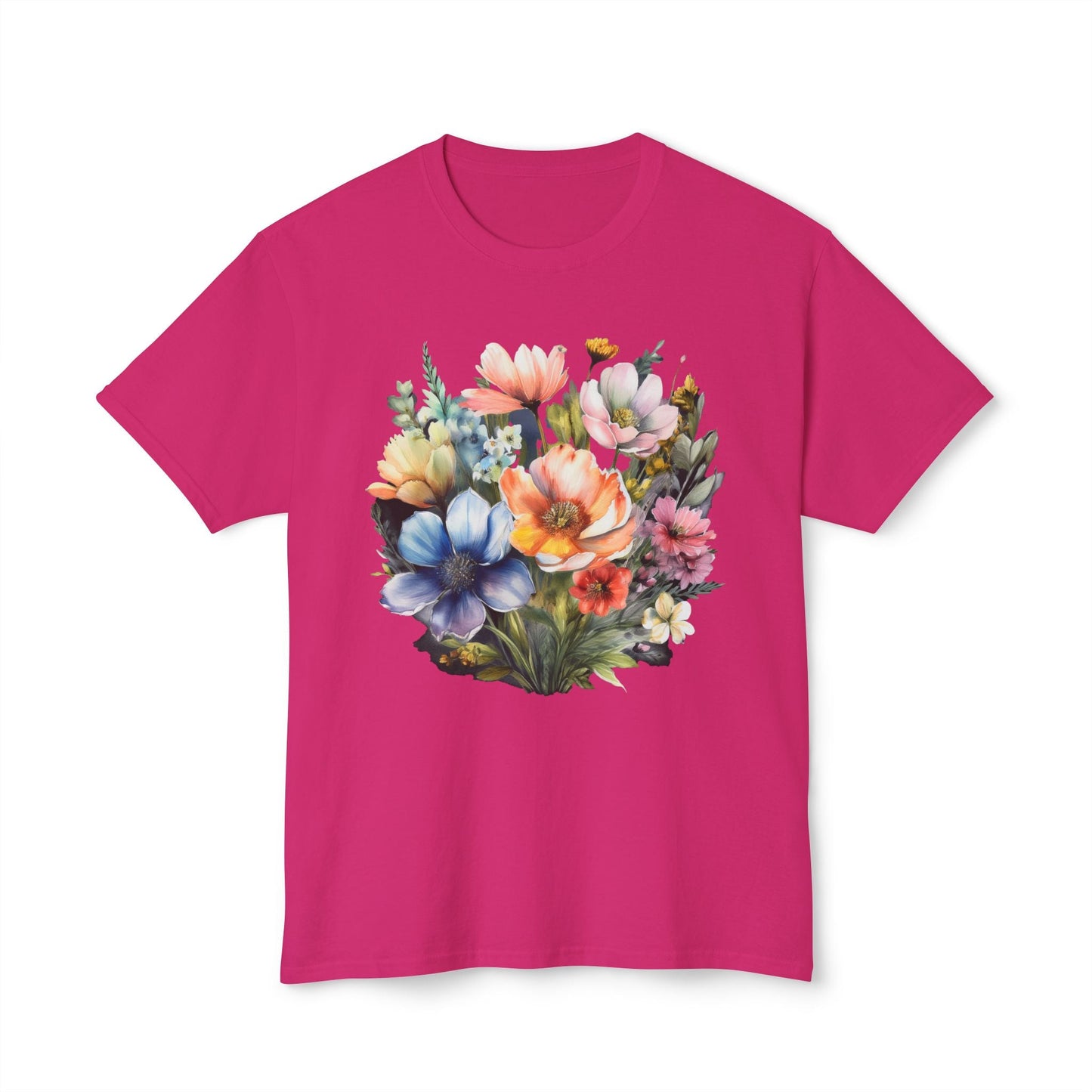 Unisex Floral Art T Shirt With Vintage Flowers Print On 100 Percent Cotton Tee For Everyday Wear