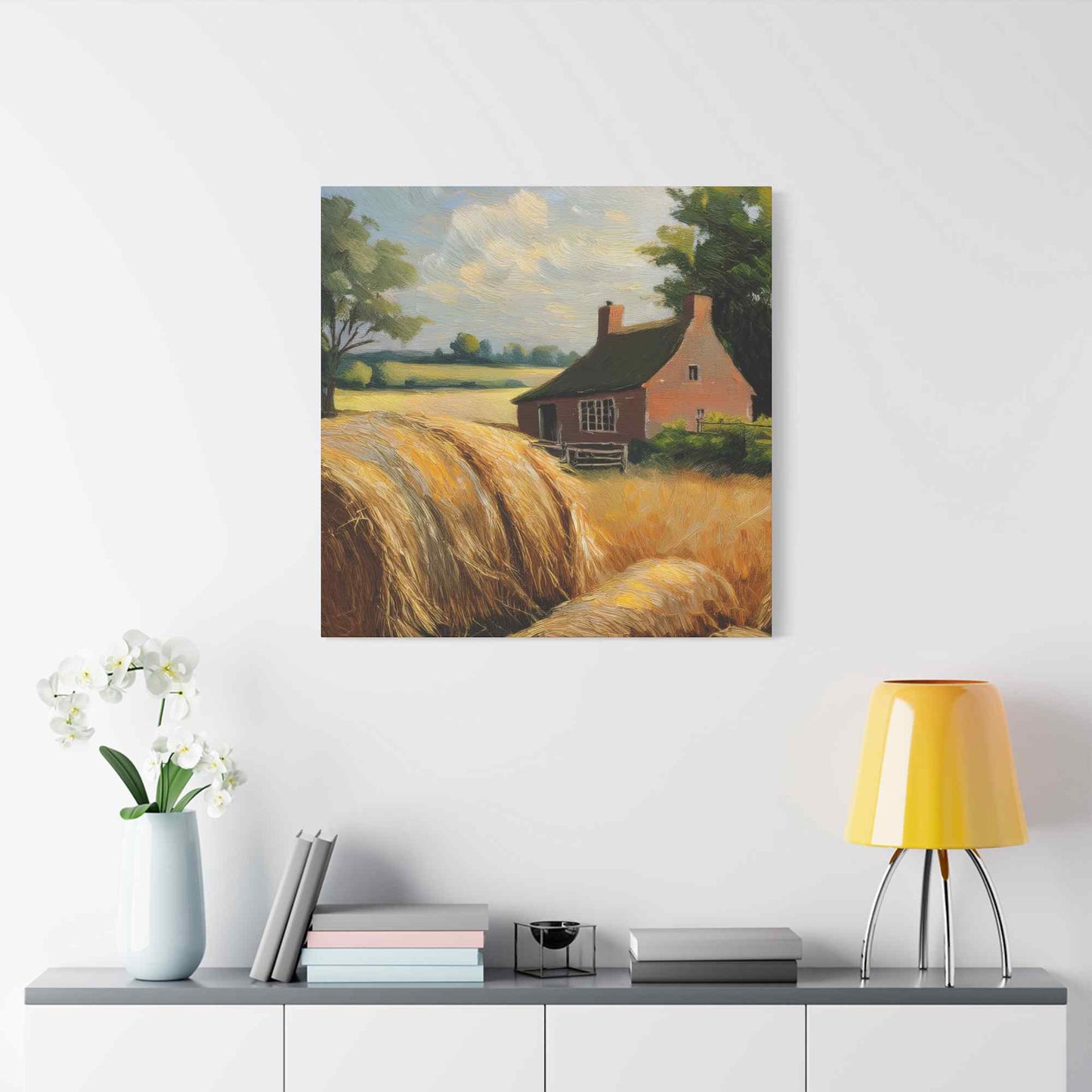 Countryside Print Canvas, Oil Paint Print 20x20, 24x24, 30x30, 32x32, 36x36 Art Design Print Pine-Wood Inner Frame MC- 47