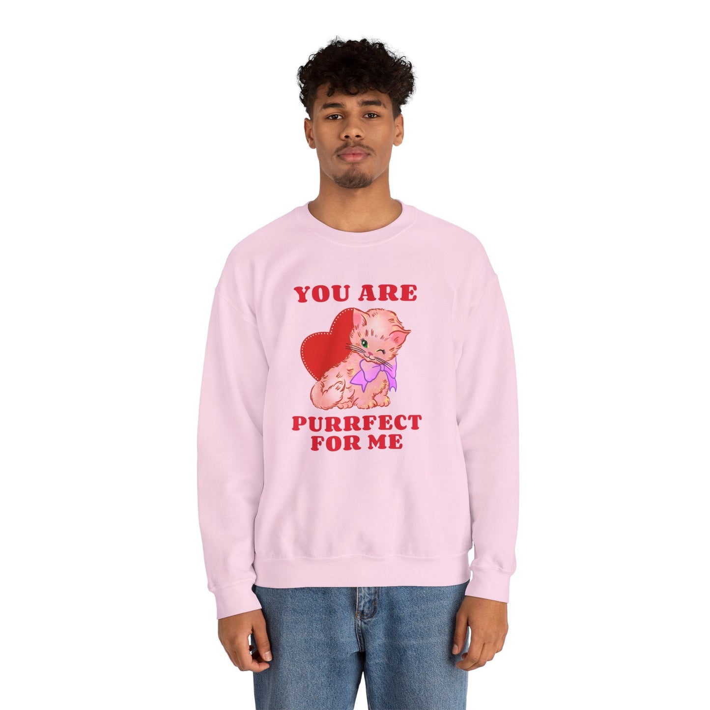 Cat Heart Sweatshirt Unisex Valentines Day Fifty Fifty Cotton Poly Blend Crewneck