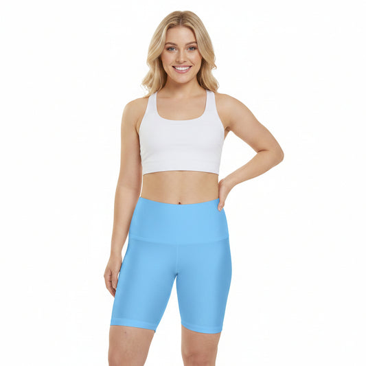 Sky Blue Women's Workout Shorts — Solid High-Waist Biker Shorts for Exercise & Everyday Wear