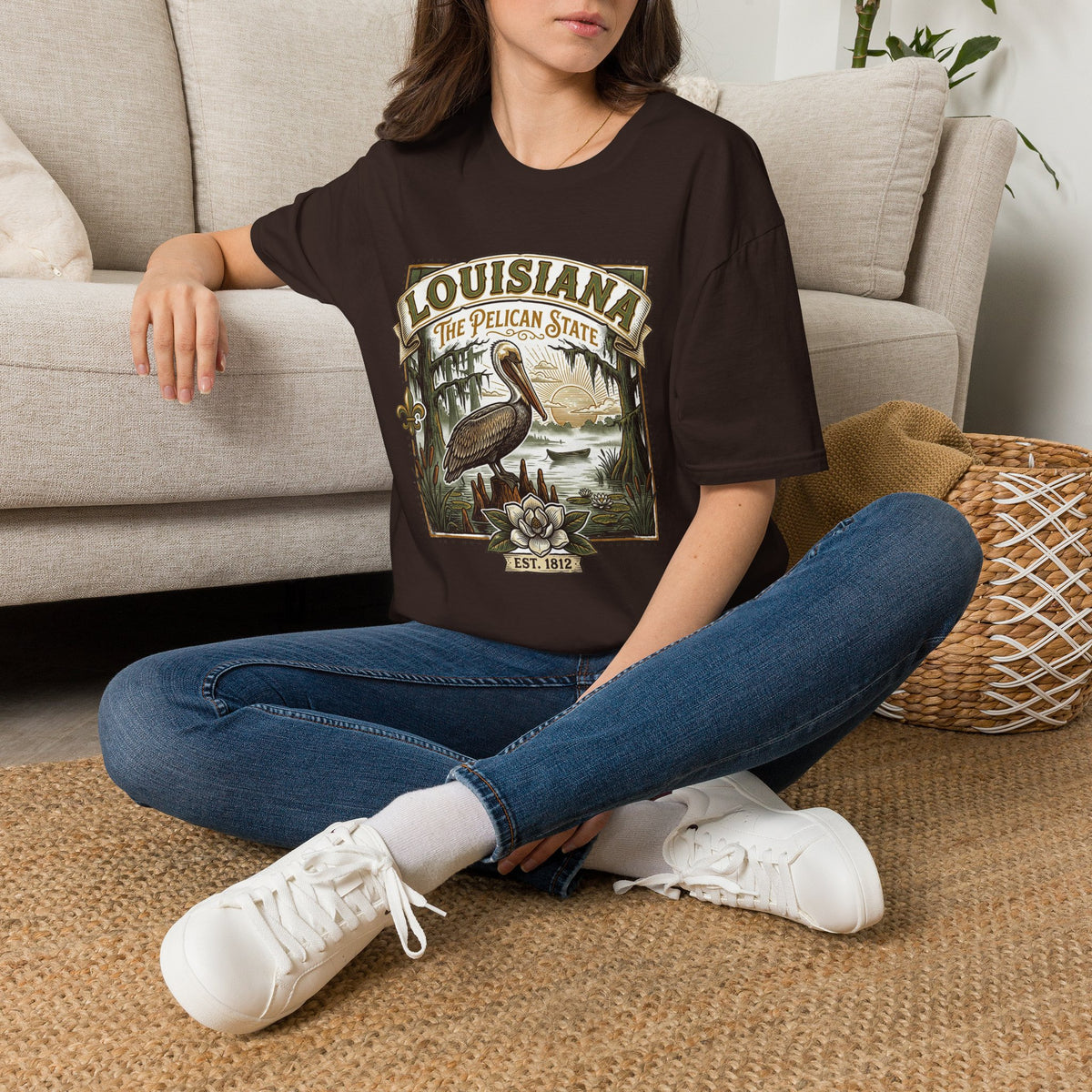 Louisiana Pelican State T-Shirt – Vintage Travel Tourist Graphic Design Unisex 100 Cotton Gildan T-Shirt