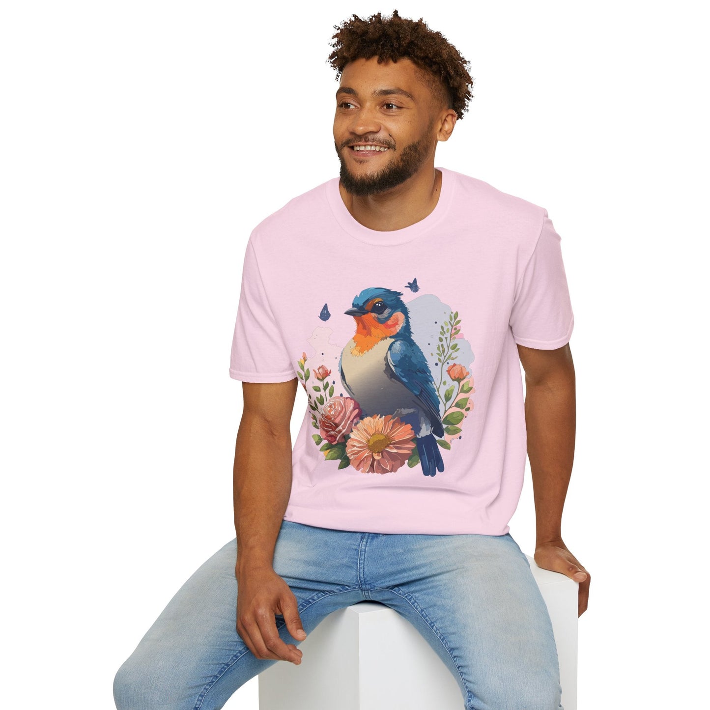 Bird T Shirt Floral Design Unisex Gildan Softstyle 64000 Ring Spun Cotton Tee Breathable Wear