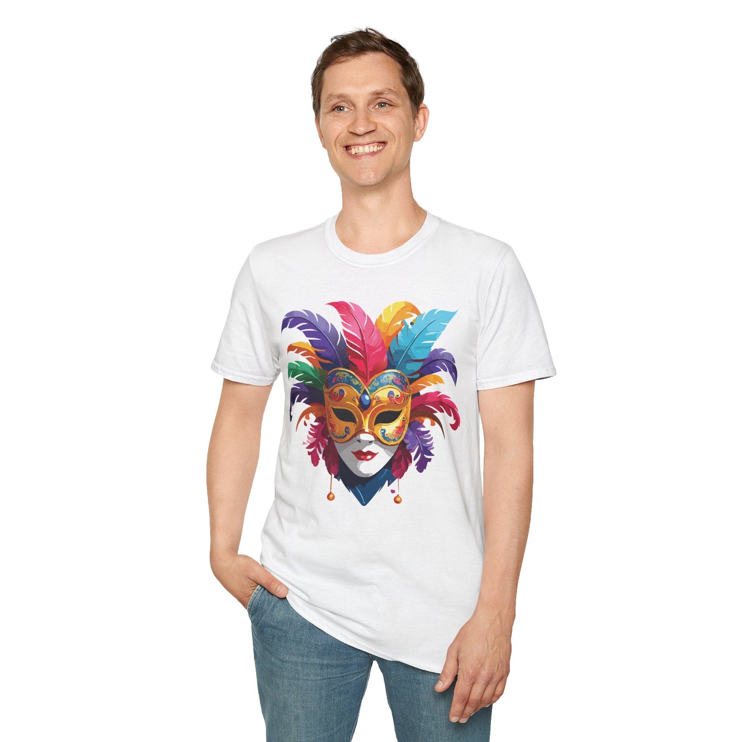 Unisex Mask Tee Shirt Gildan Softstyle 64000 Lightweight Comfortable Masquerade Design Tee