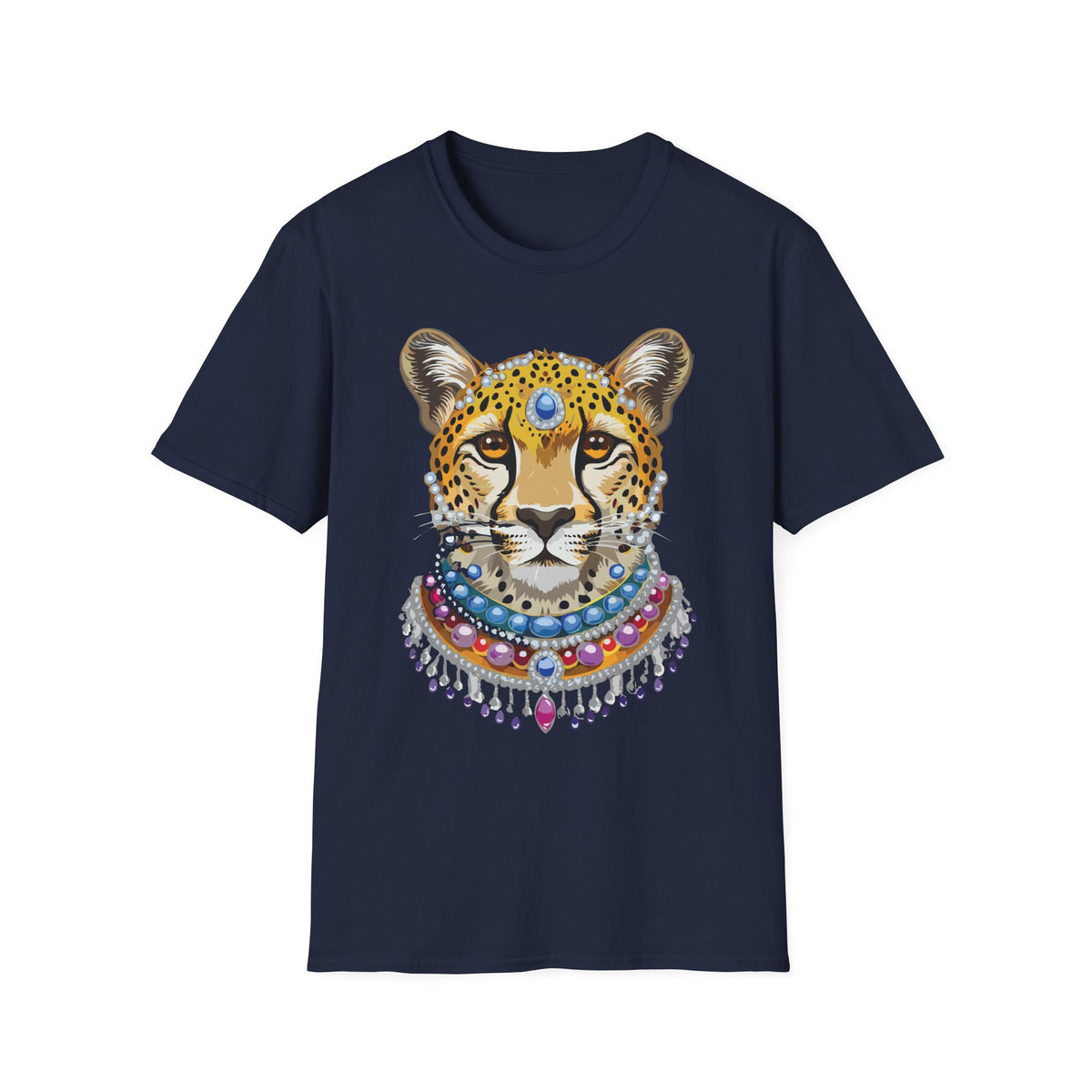 Jeweled Cheetah Face T-Shirt | Boho Leopard Portrait Shirt