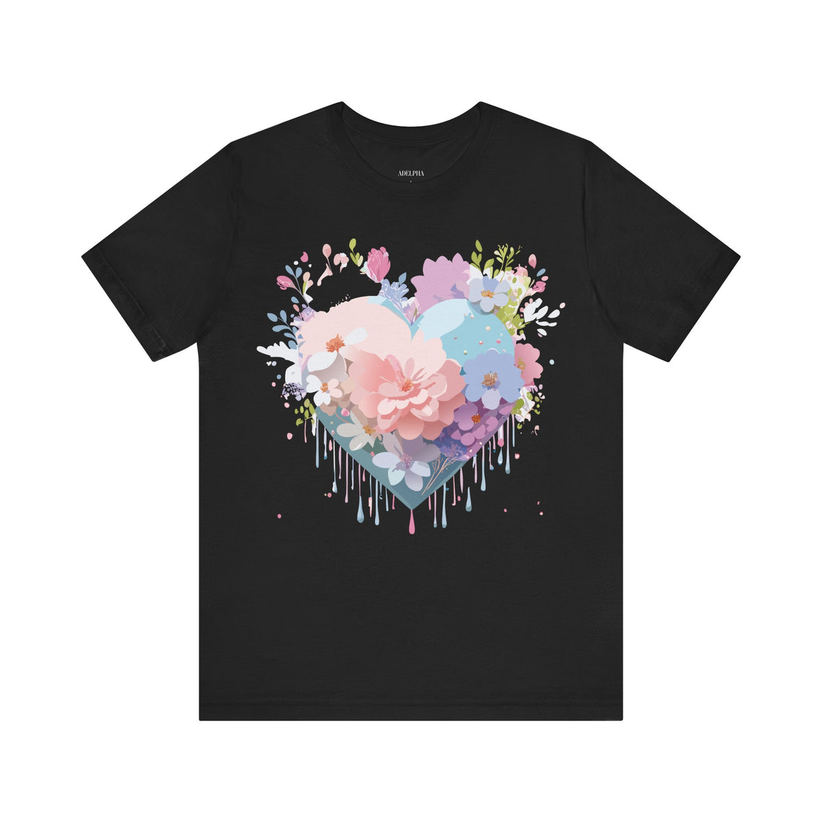 Valentine's Day Graphic Unisex Cotton Bella+Canvas Tee with Floral Art Design d111